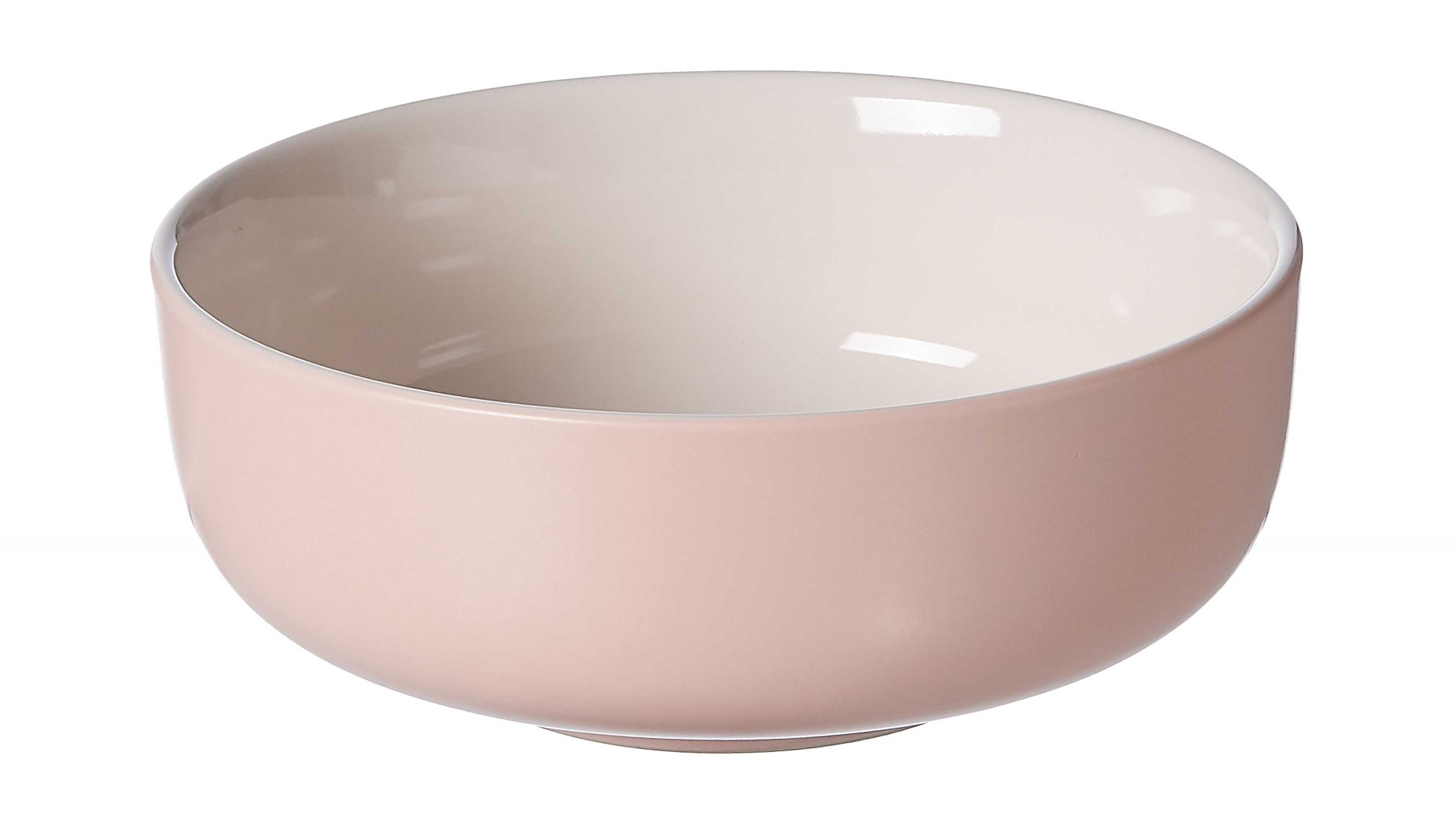 Runde Müslischale mit glatter Oberfläche außen rosa und innen weiß
