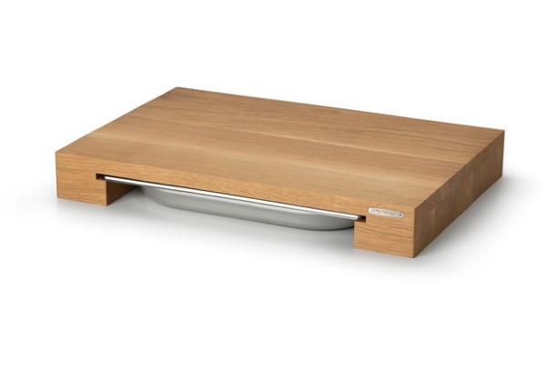Küchenbrett aus massiver Eiche mit Edelstahl-Schublade  48×32 5×6 cm  langlebig und platzsparend für die Küche