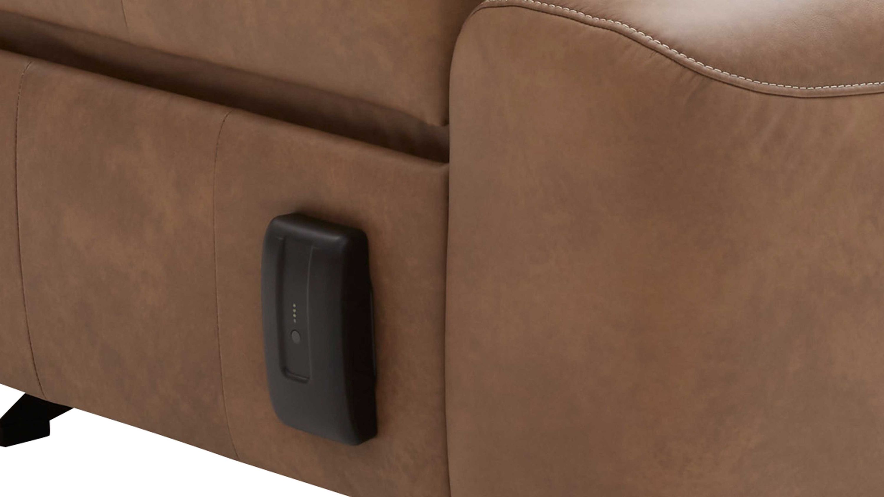 Braunes Sofa mit schwarzem Akku an der Seite