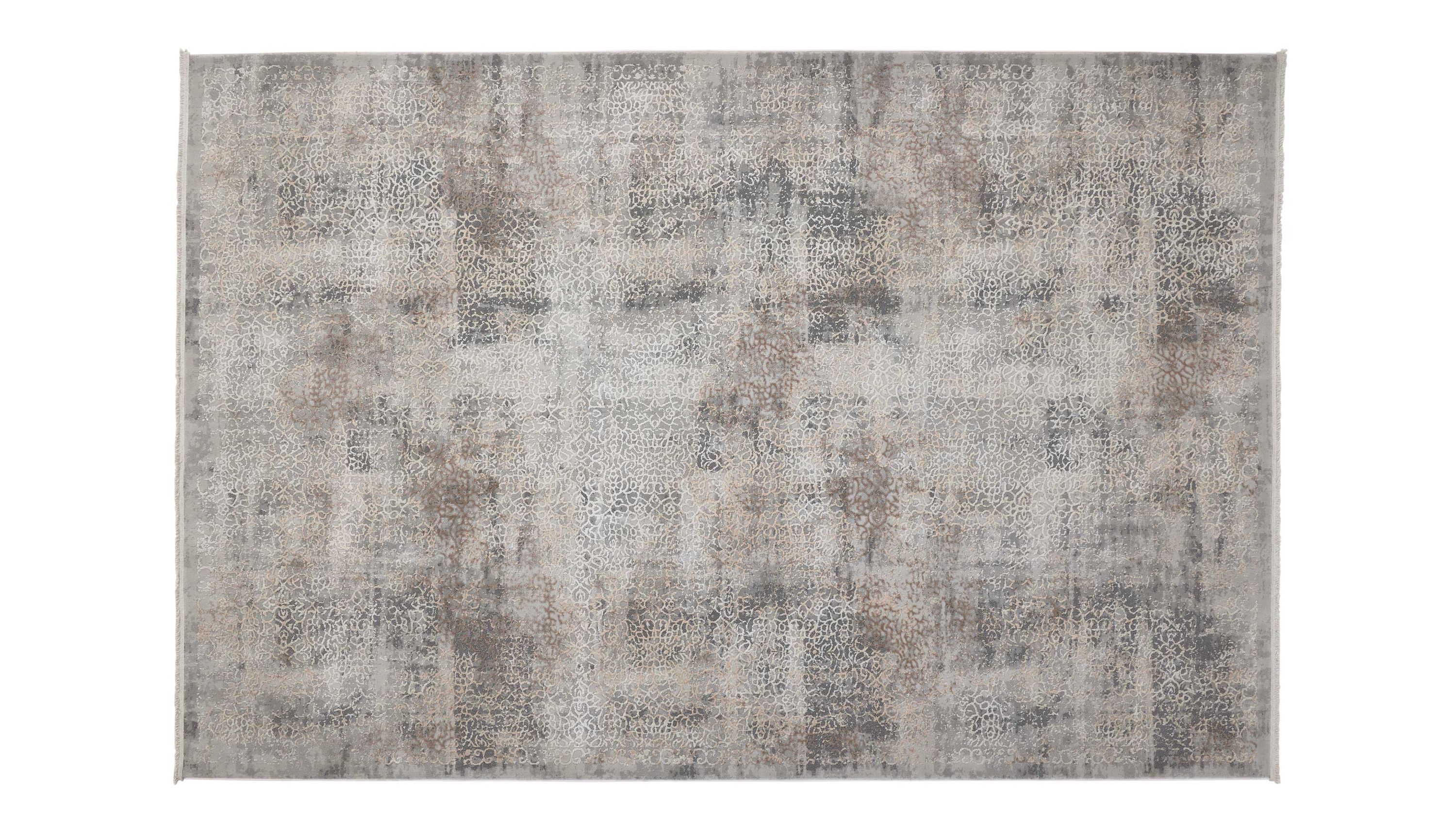 Rechteckiger Teppich mit graubraunem Vintage-Muster und feinen Ornamenten