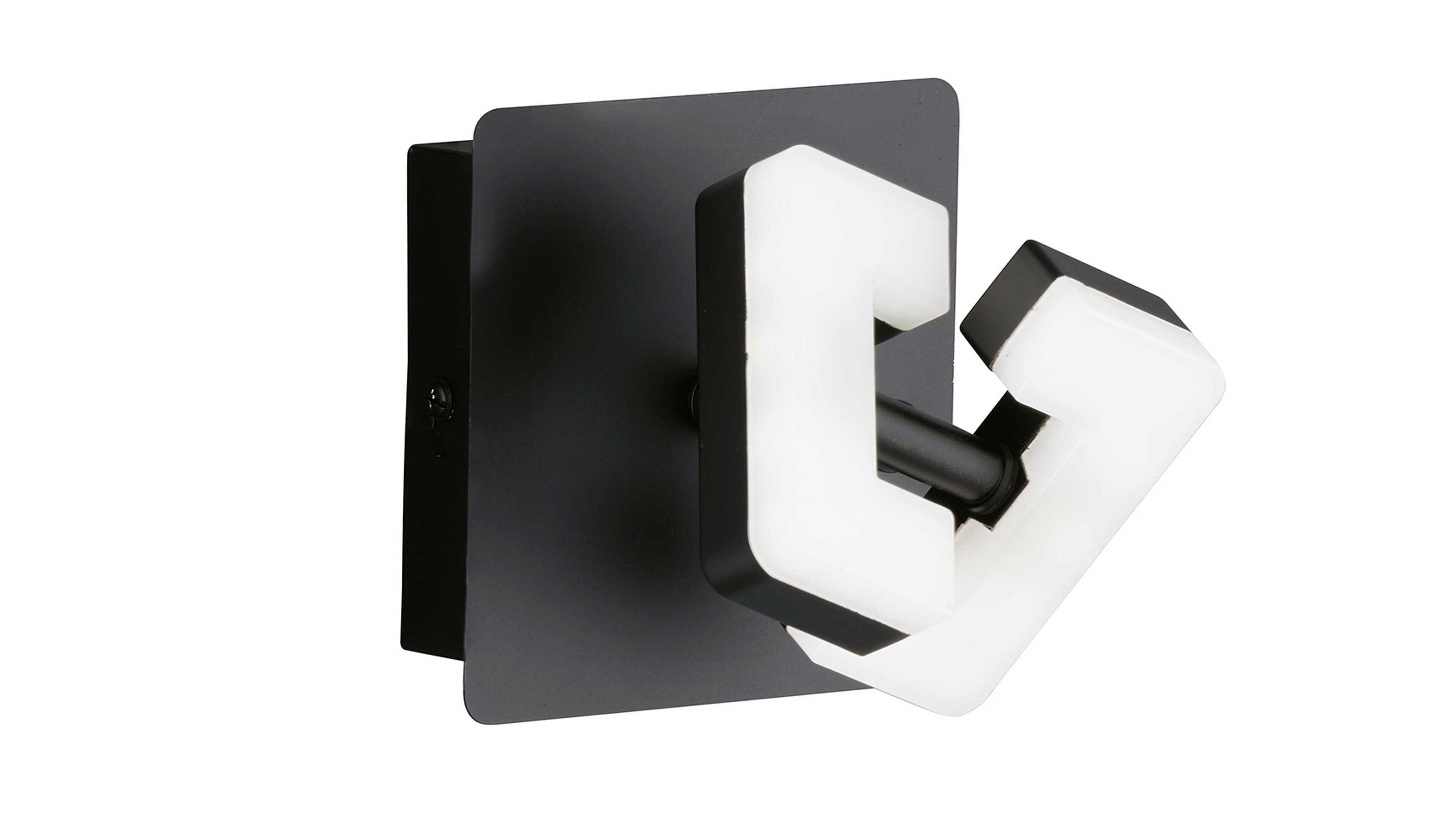 Deckenlampe als Spot mit quadratischer schwarzer Grundplatte und weißem rechteckigem Leuchtelement