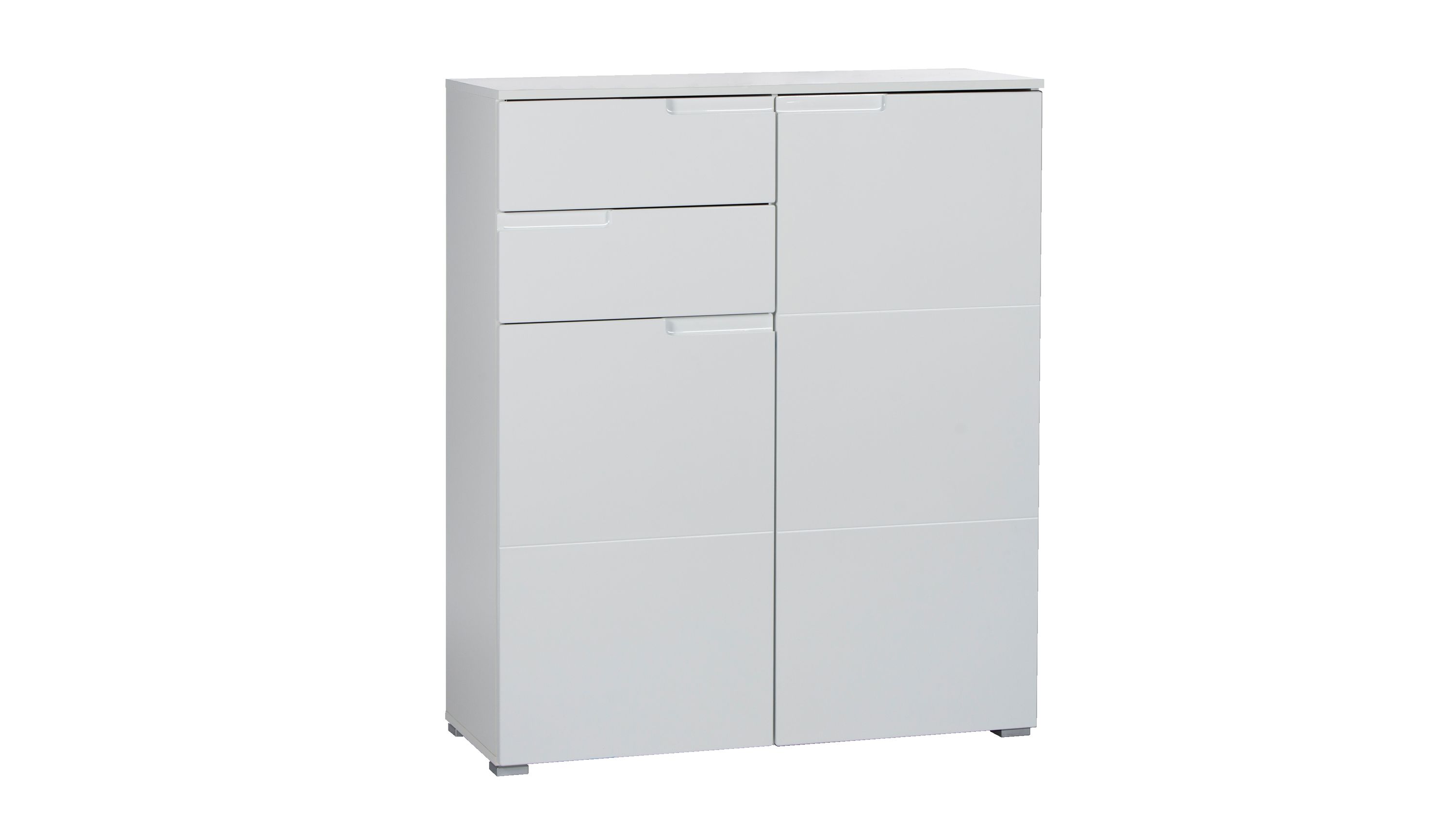 Kombikommode als stilvolles Sideboard weiße Hochglanzfront & weißer Korpus  zwei Schubladen, zwei Türen