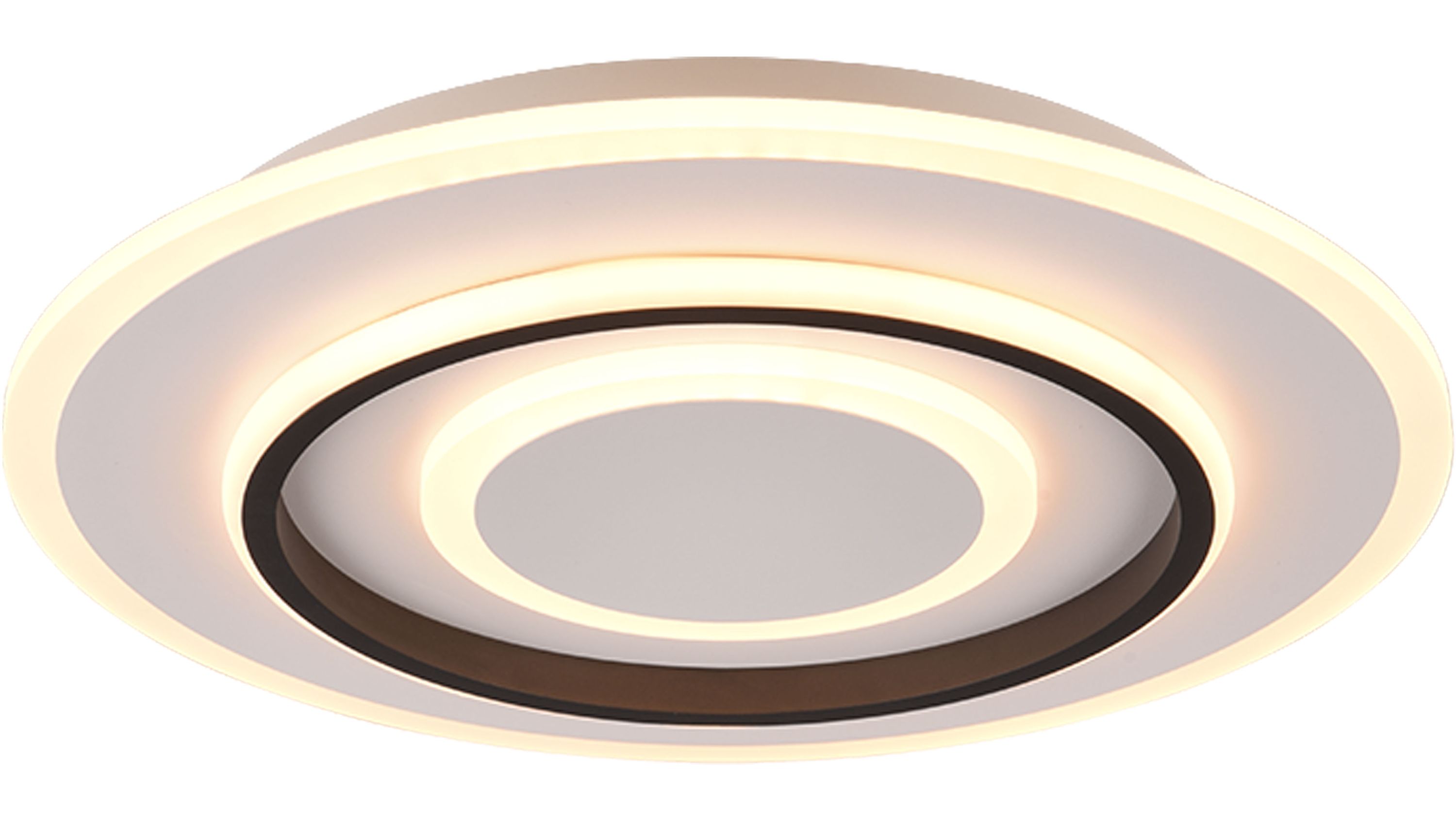 Runde Deckenlampe mit mehreren weißen und schwarzen Ringen und integriertem Licht