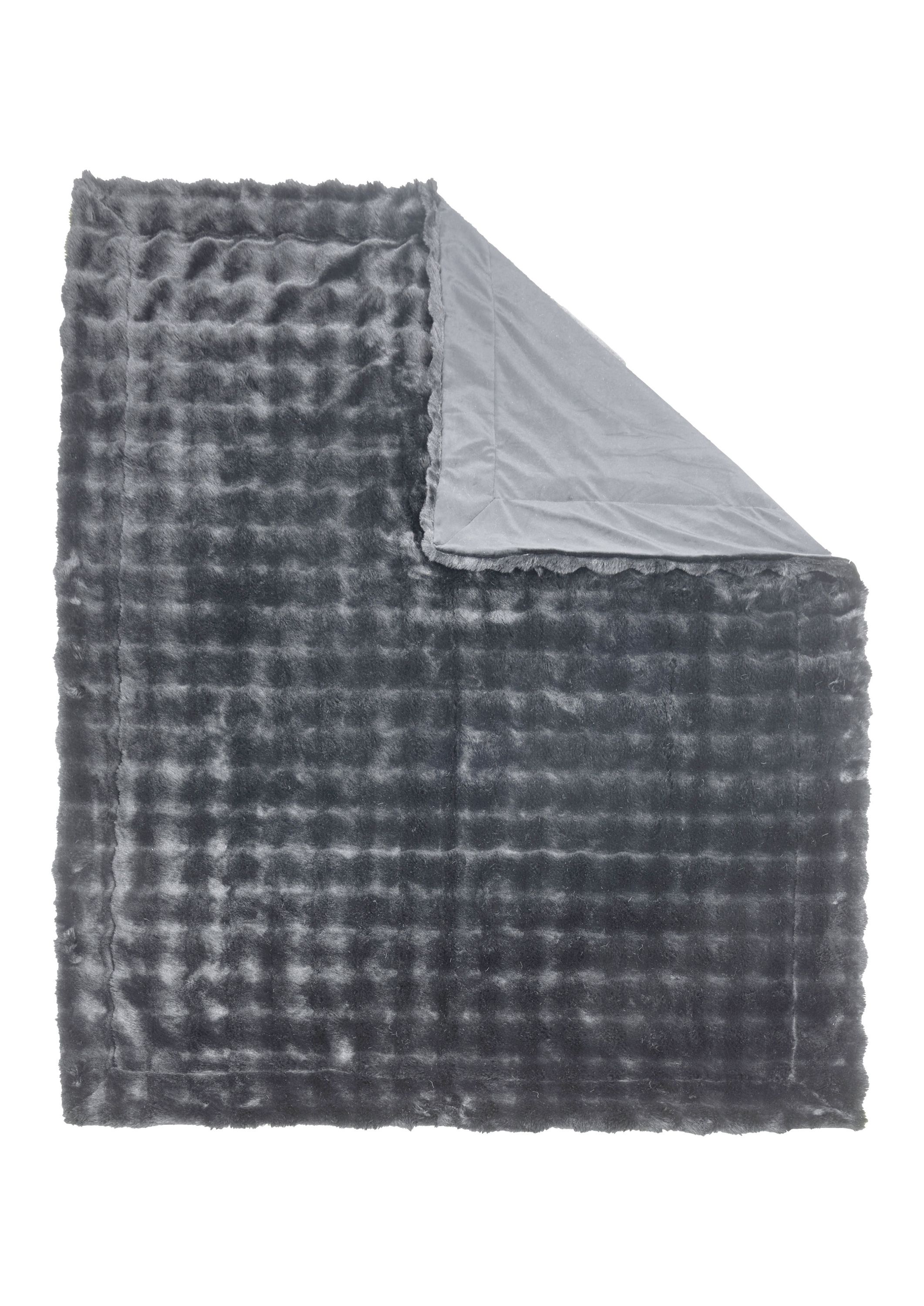 Dunkelgraue Wohndecke mit strukturierter Oberfläche und glatter Rückseite