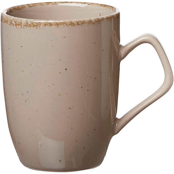 Beige Tasse mit dezenter Sprenkeloptik und ergonomischem Henkel im natürlichen  modernen Design