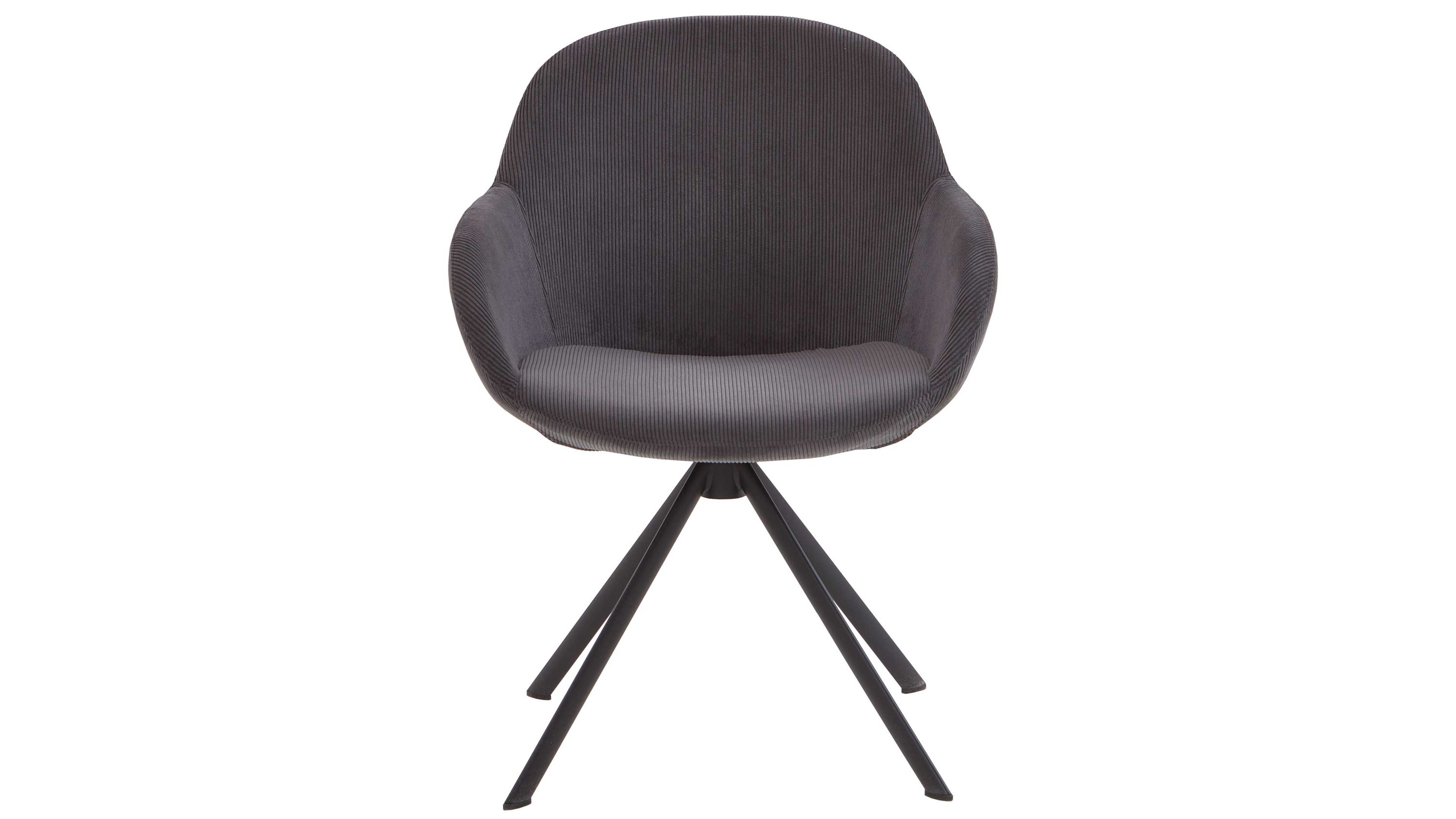 Armlehnstuhl mit Drehfunktion und schwarzem Gestell Armlehnstuhl mit abgerundeter Rückenlehne und anthrazitfarbenem Bezug auf schwarzem Gestell