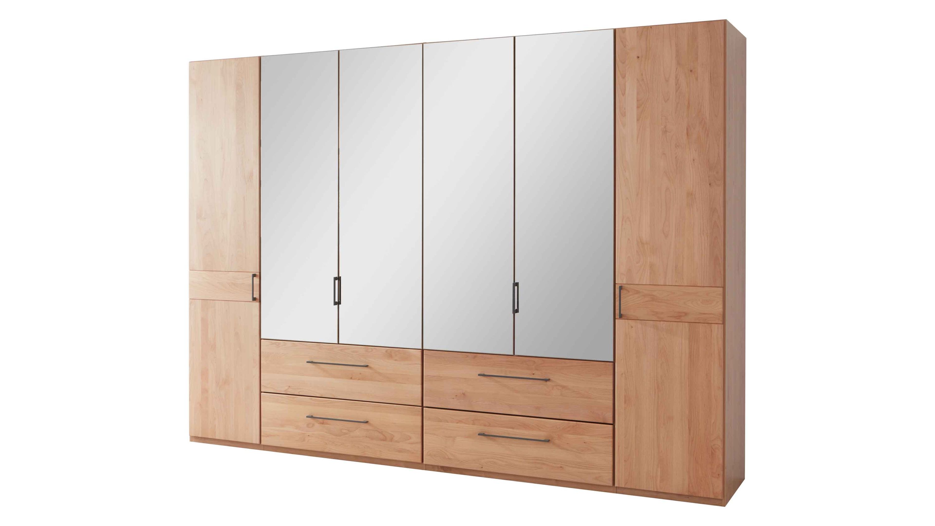 Kleiderschrank mit sechs Türen davon vier mit Spiegeln und vier Schubladen in Holzoptik
