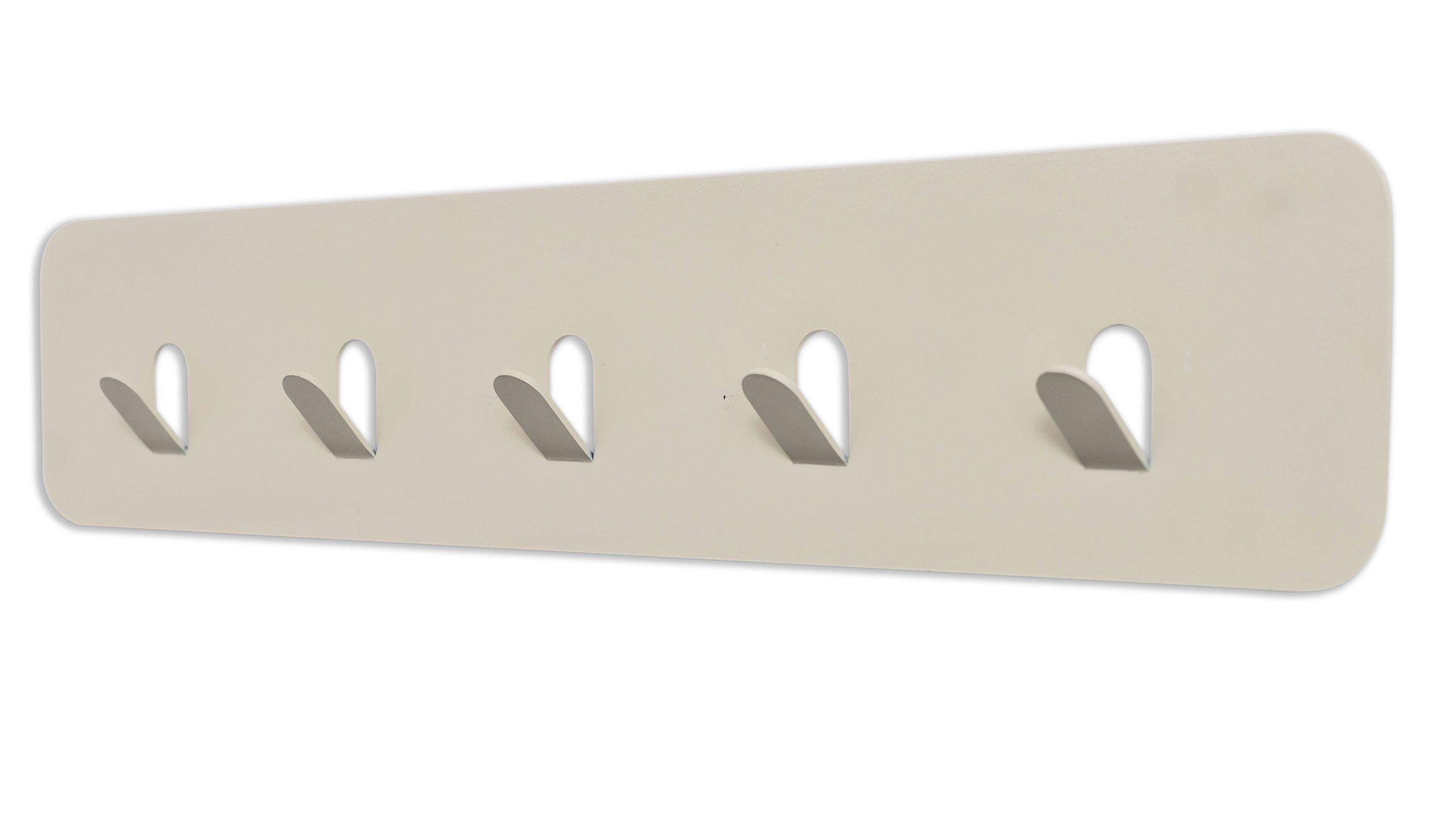 Garderobenleiste mit fünf Haken in cremeweiß Garderobenleiste mit fünf Haken in cremeweiß mit abgerundeten Ecken