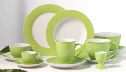 Grünes 12-teiliges Kaffeeservice mit Tellern  Tassen  Untertassen  Schalen und Eierbecher in frischem Design