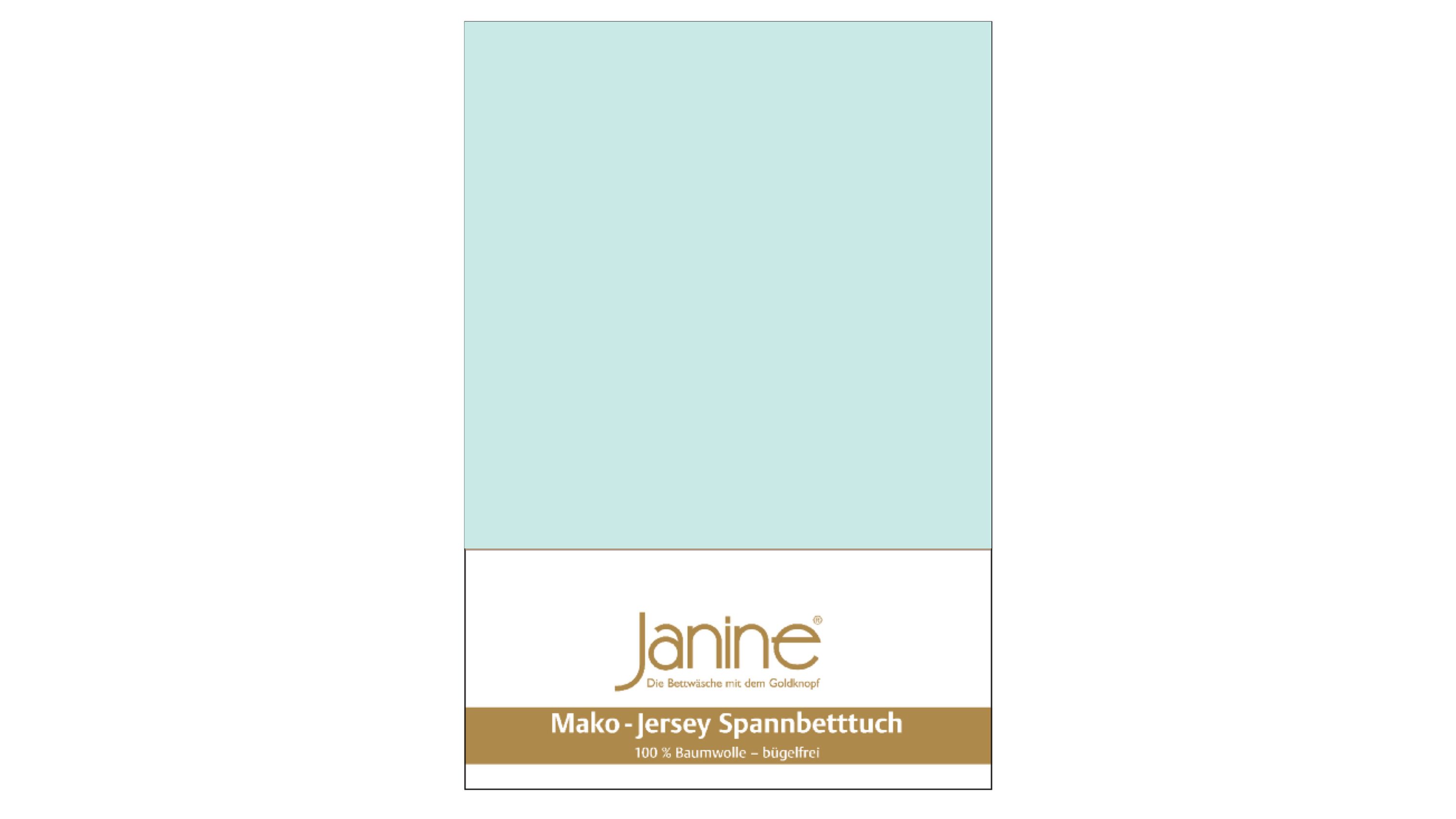 Hellblaues Spannbettlaken aus Jersey-Stoff mit Verpackung und sichtbarem Markenlogo