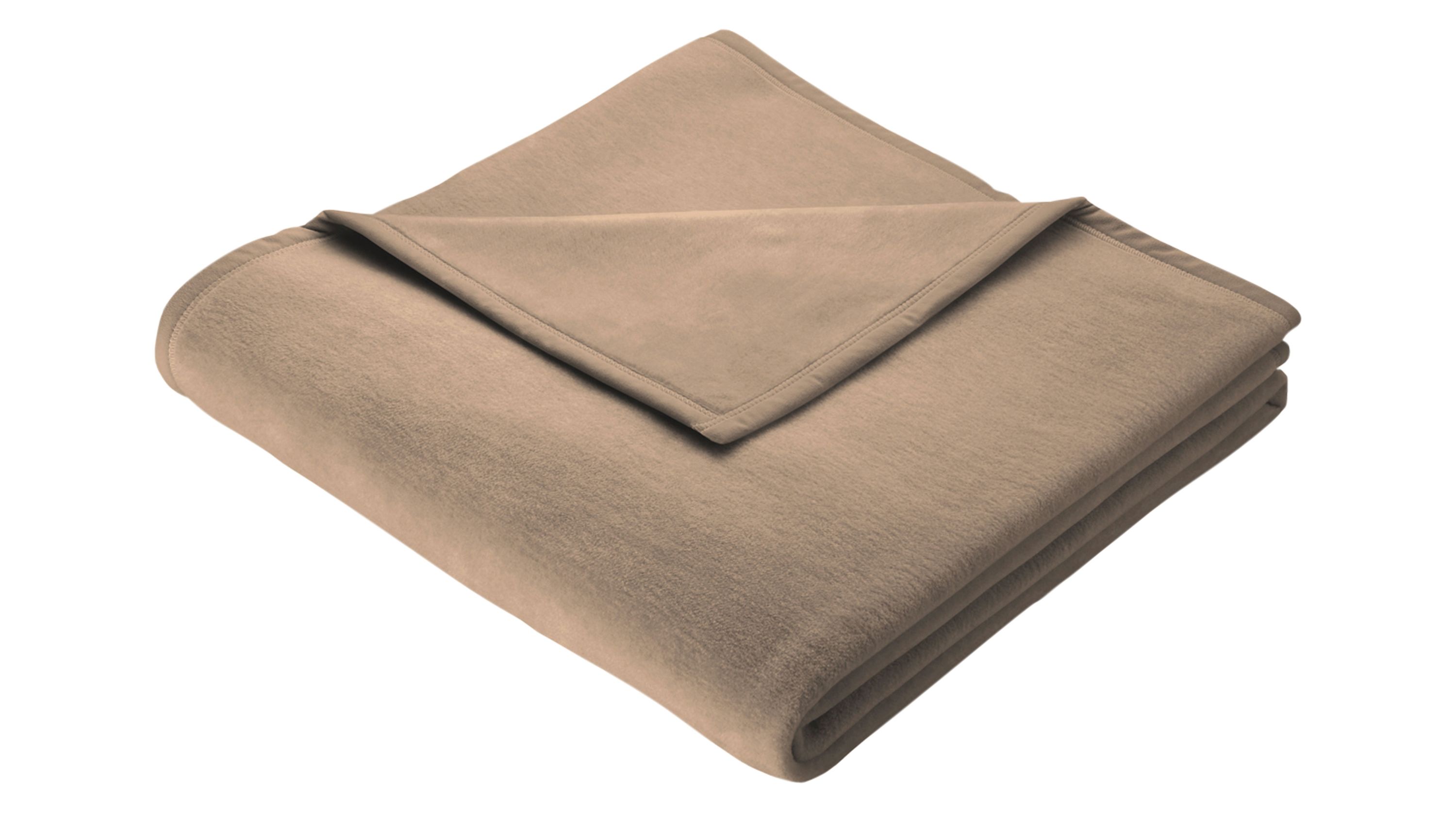 Gefaltete Wohndecke in beige mit sichtbarer Nahtkante