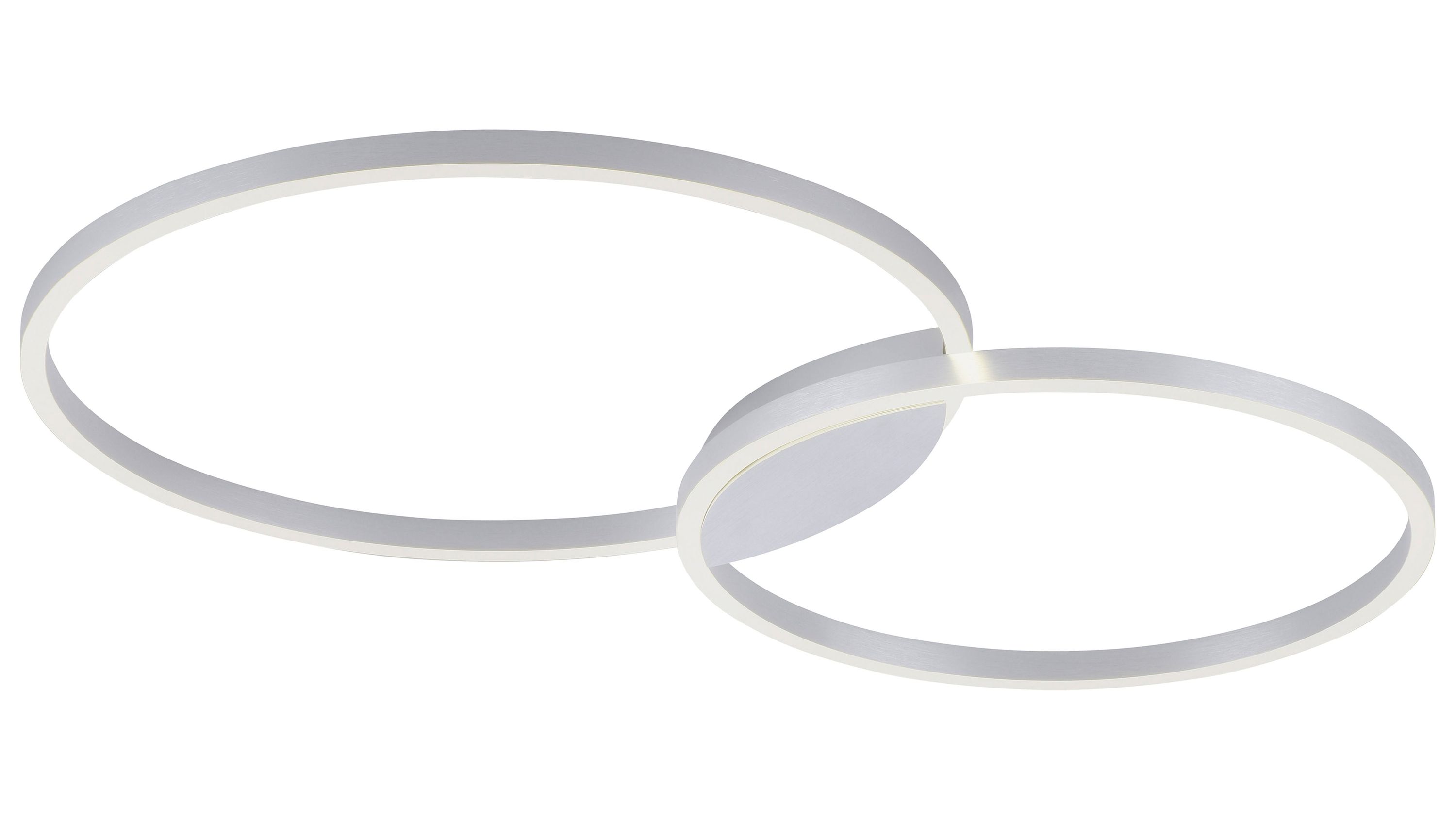 Deckenlampe mit zwei weißen runden Leuchtringen aus Stahl und Acrylglas