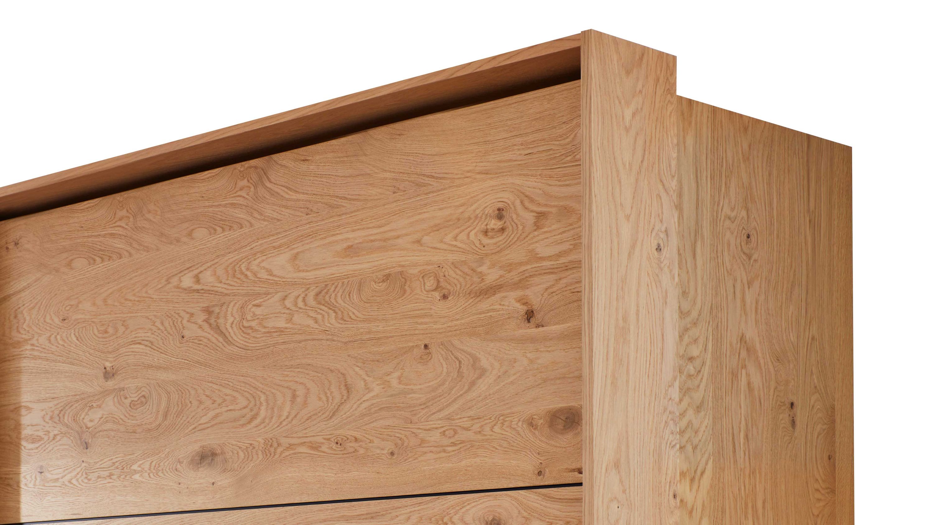 Schlafzimmerschrank mit glatten Türen in hellbrauner Balkeneicheoptik