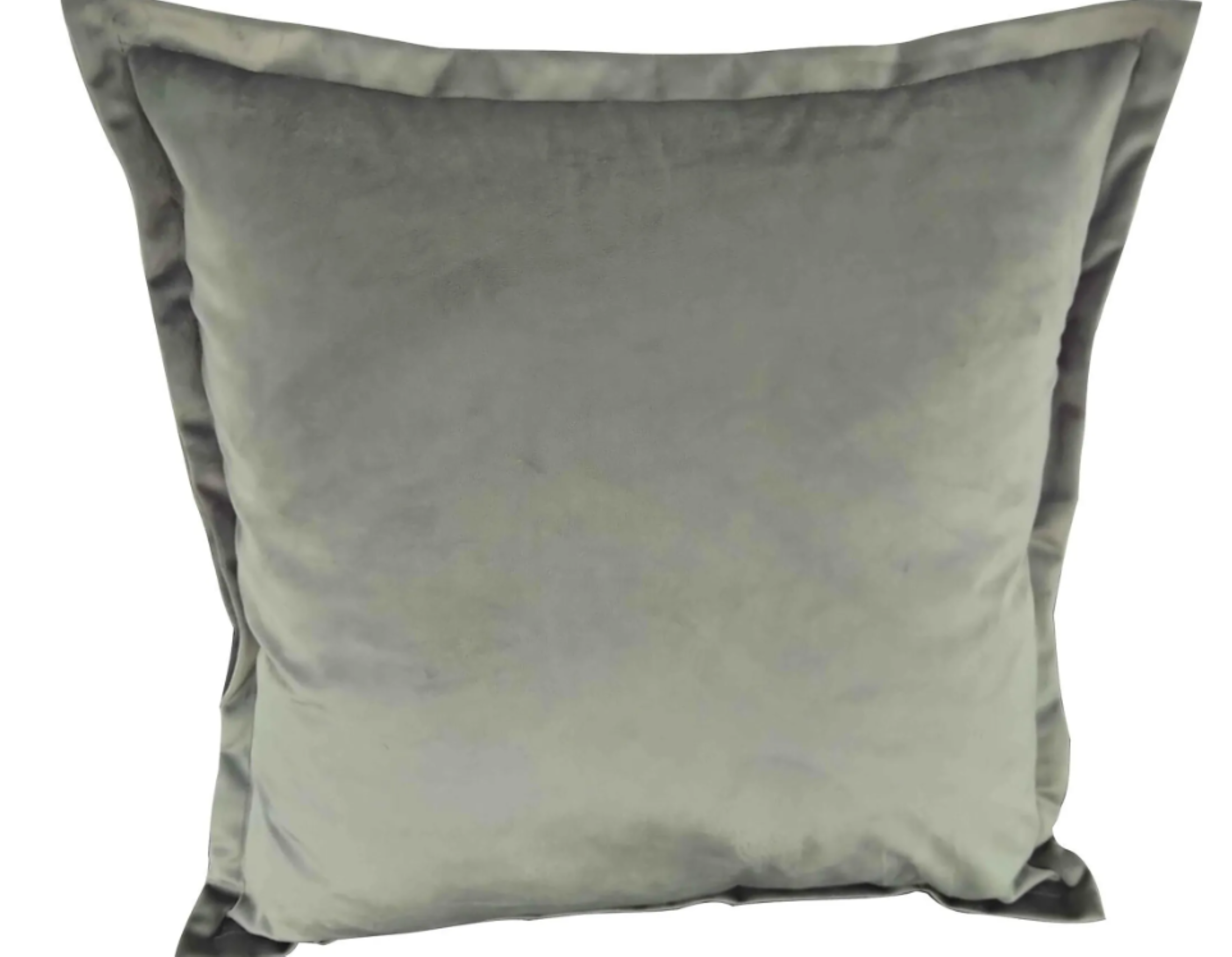 Graues, samtiges Kissen in Nahaufnahme von schräg oben, quadratisch mit sanften Schatten