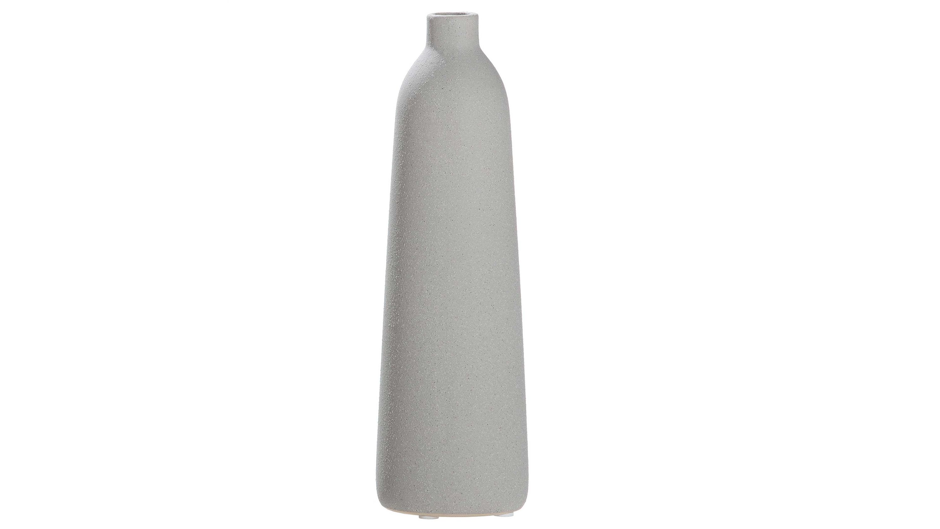 Schmale hellgraue Vase mit schmalem Hals und glatter Oberfläche