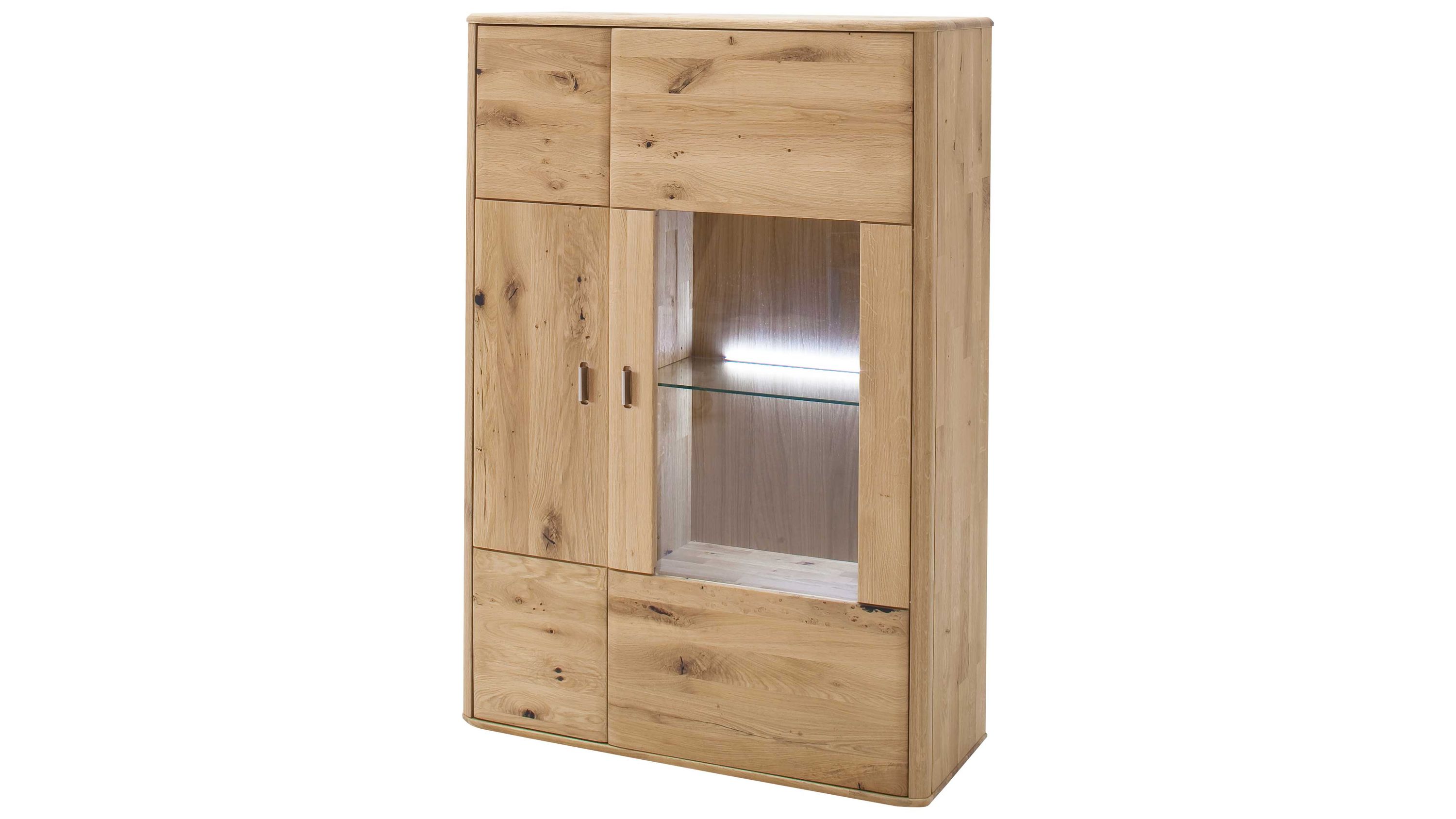 Vitrinenschrank mit zwei Türen und Glasfach in hellbrauner Holzoptik