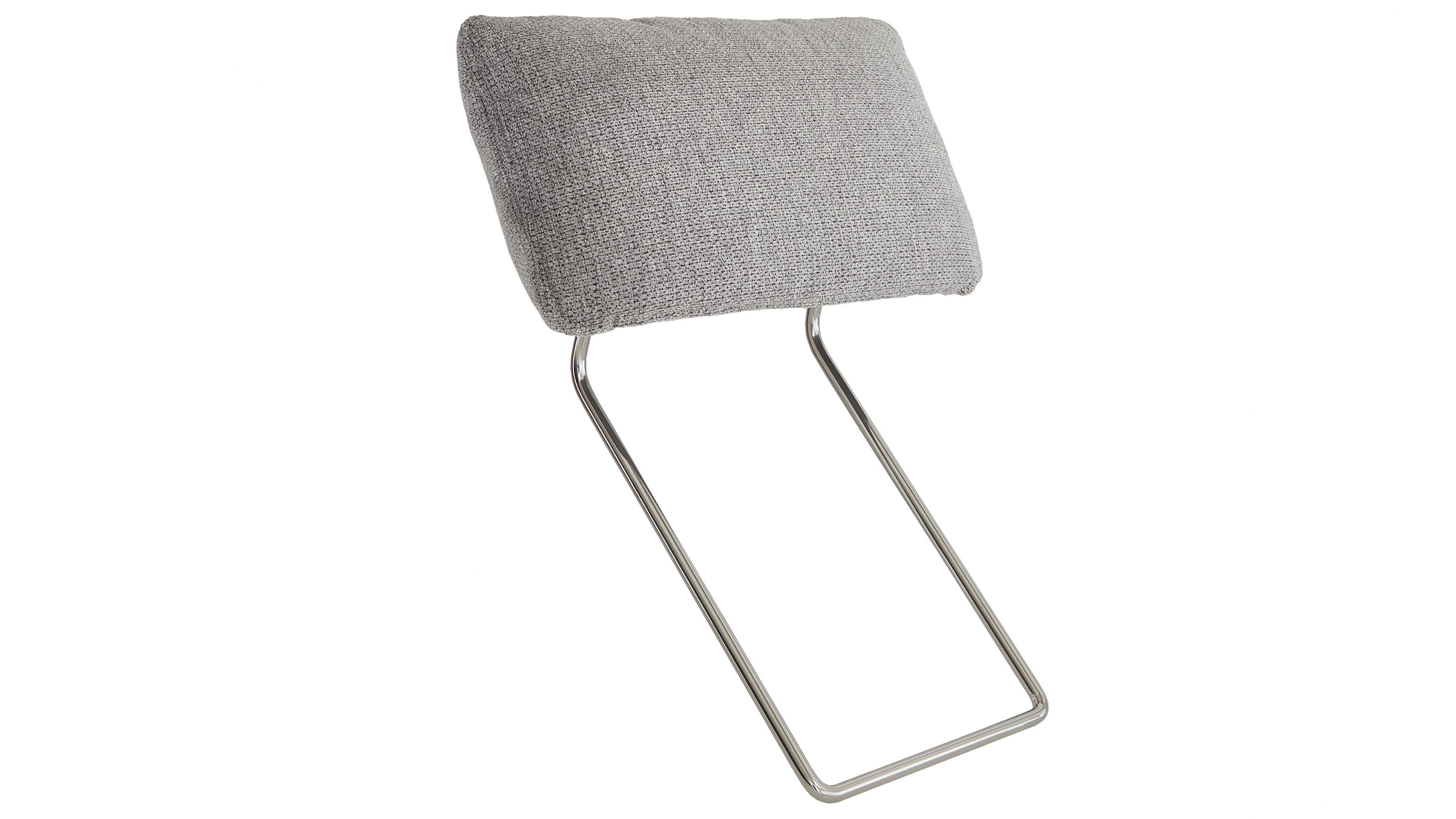 Kopfstütze mit grauem Bezug und Metallrahmen Kopfstütze mit grauem Stoffbezug und Metallrahmen