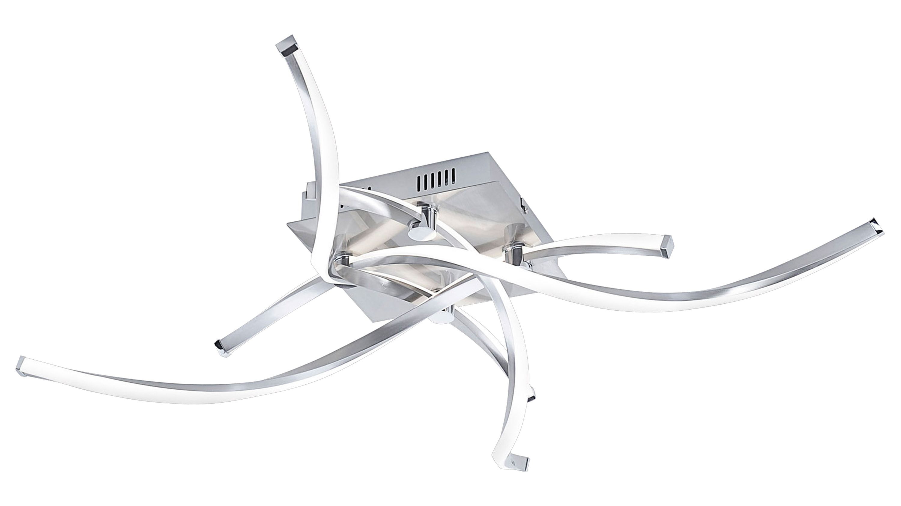 LED-Deckenleuchte mit gebogenen Armen und quadratischer Basis in silber