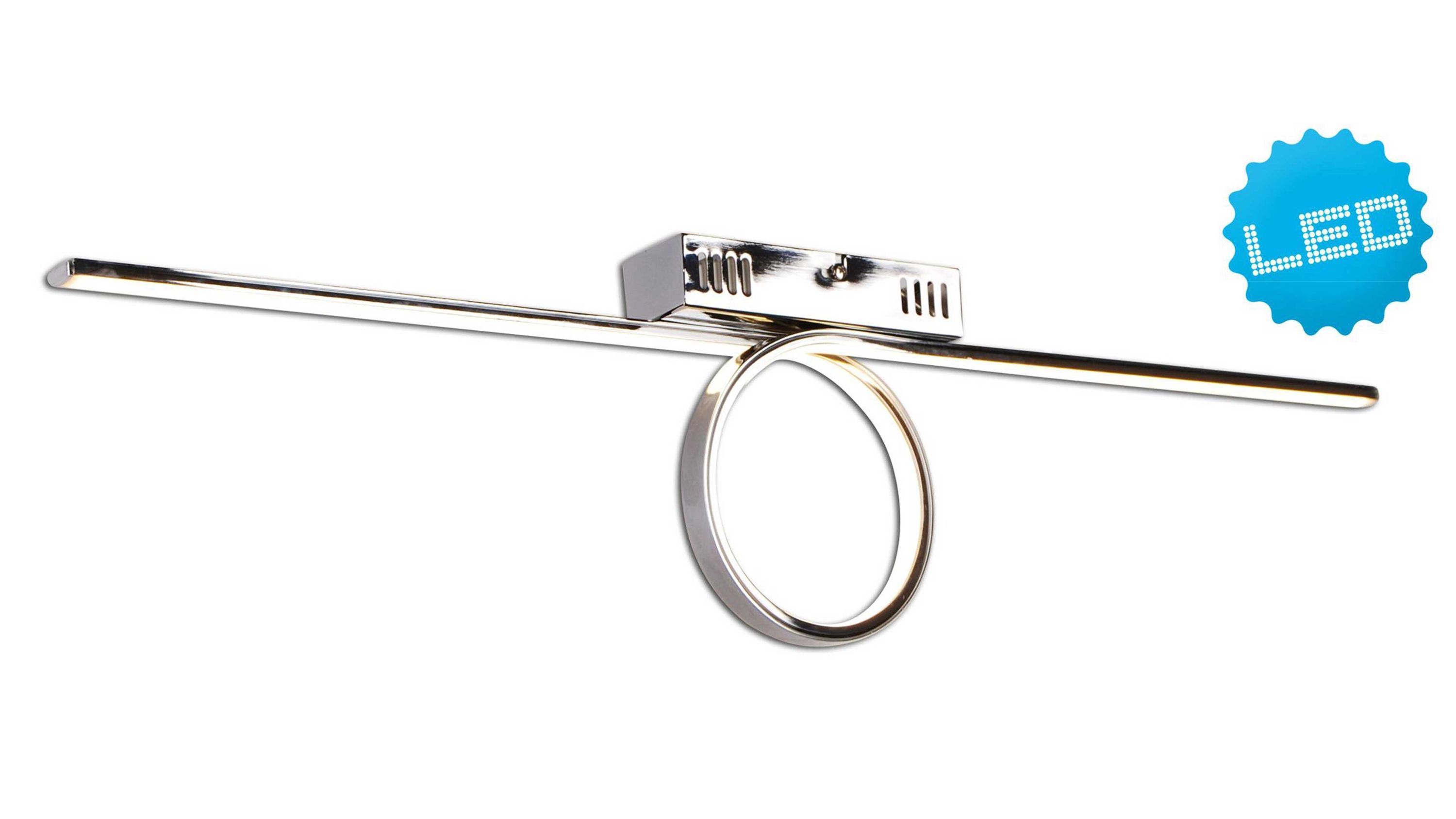 Deckenlampe mit langem horizontalem Stab und rundem Ring in Chrom
