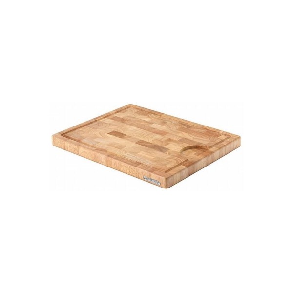 Holzschneidebrett auf Weiß Von oben: Einfaches Holzschneidebrett auf weißem Hintergrund, rechteckig mit abgerundeten Ecken