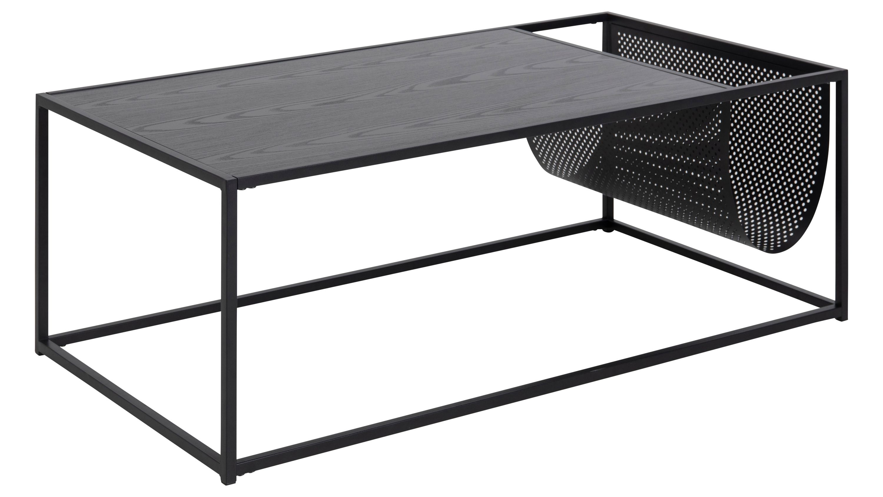 Rechteckiger Couchtisch mit Netzfach und schwarzer Tischplatte Rechteckiger Couchtisch mit schwarzer Tischplatte und schwarzem Metallgestell mit integriertem Netzfach