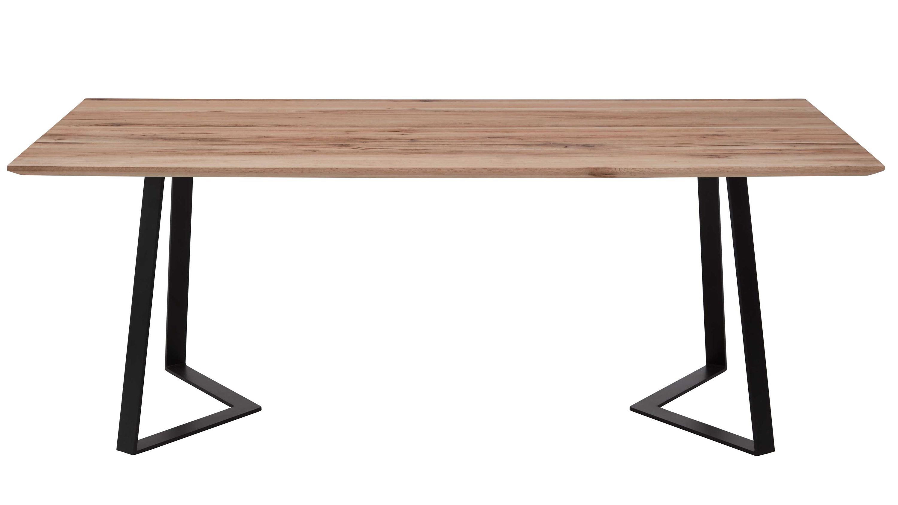 Esstisch mit Holzplatte und schwarzen Metallbeinen Rechteckiger Esstisch mit hellem Holzplatte und schwarzen Metallbeinen in Z-Form
