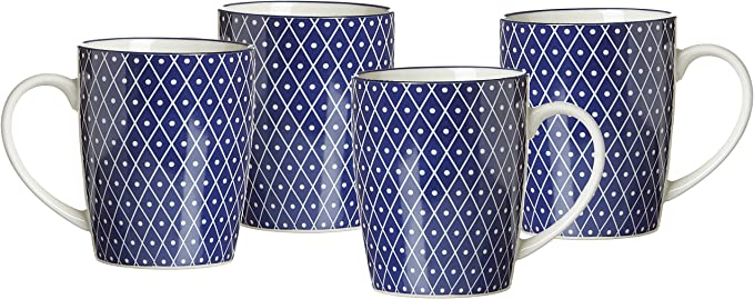 4er-Set Kaffeebecher in Blau mit weißem Muster