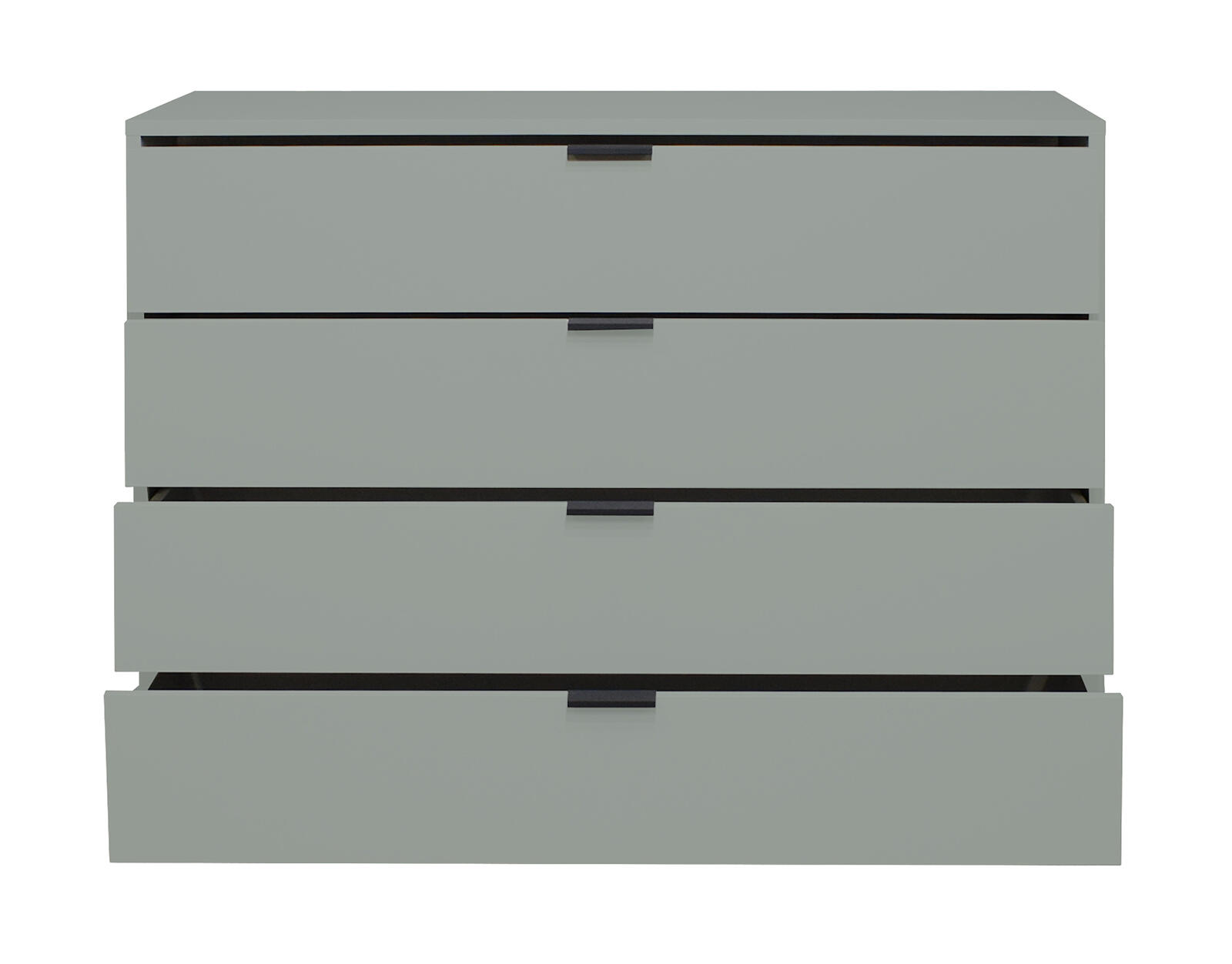 Mäusbacher  Kommode pine green matt mit vier grifflosen Schubladen Pine green matt Kommode mit vierSchubladen mit zentralen Griffen unterste Schublade leicht geöffnet