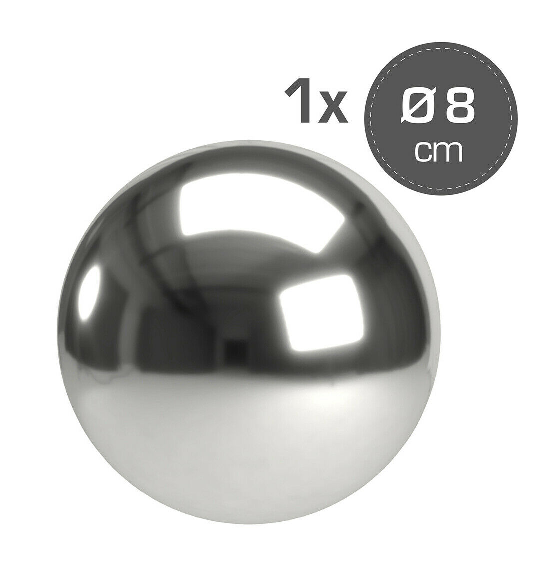 Silberne Dekokugel mit reflektierender Oberfläche  einzeln mit Etikett präsentiert 2x 8 cm Durchmesser