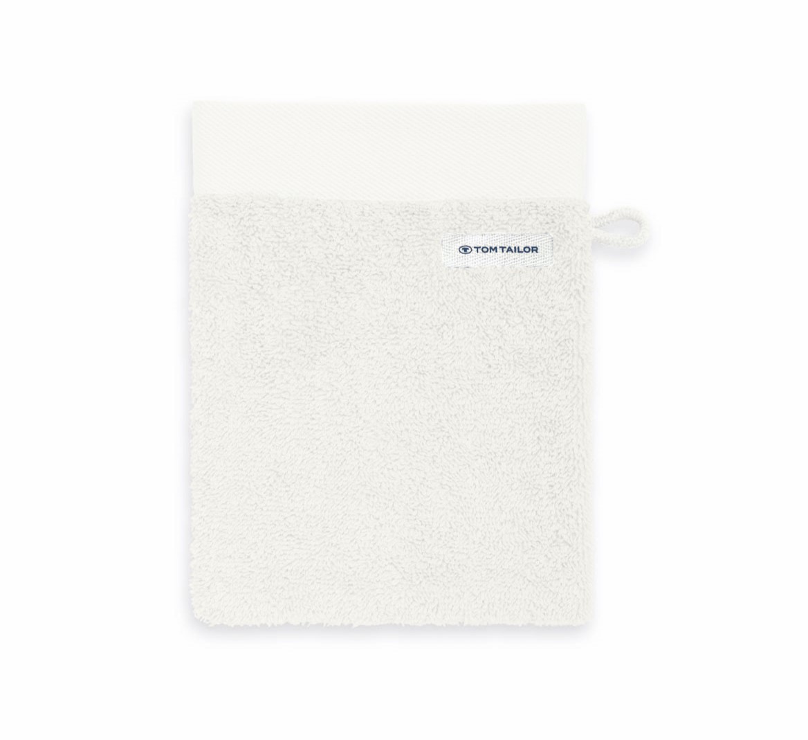 Weißer Waschhandschuh mit AufhängeschlaufeTeil eines 6er-Sets