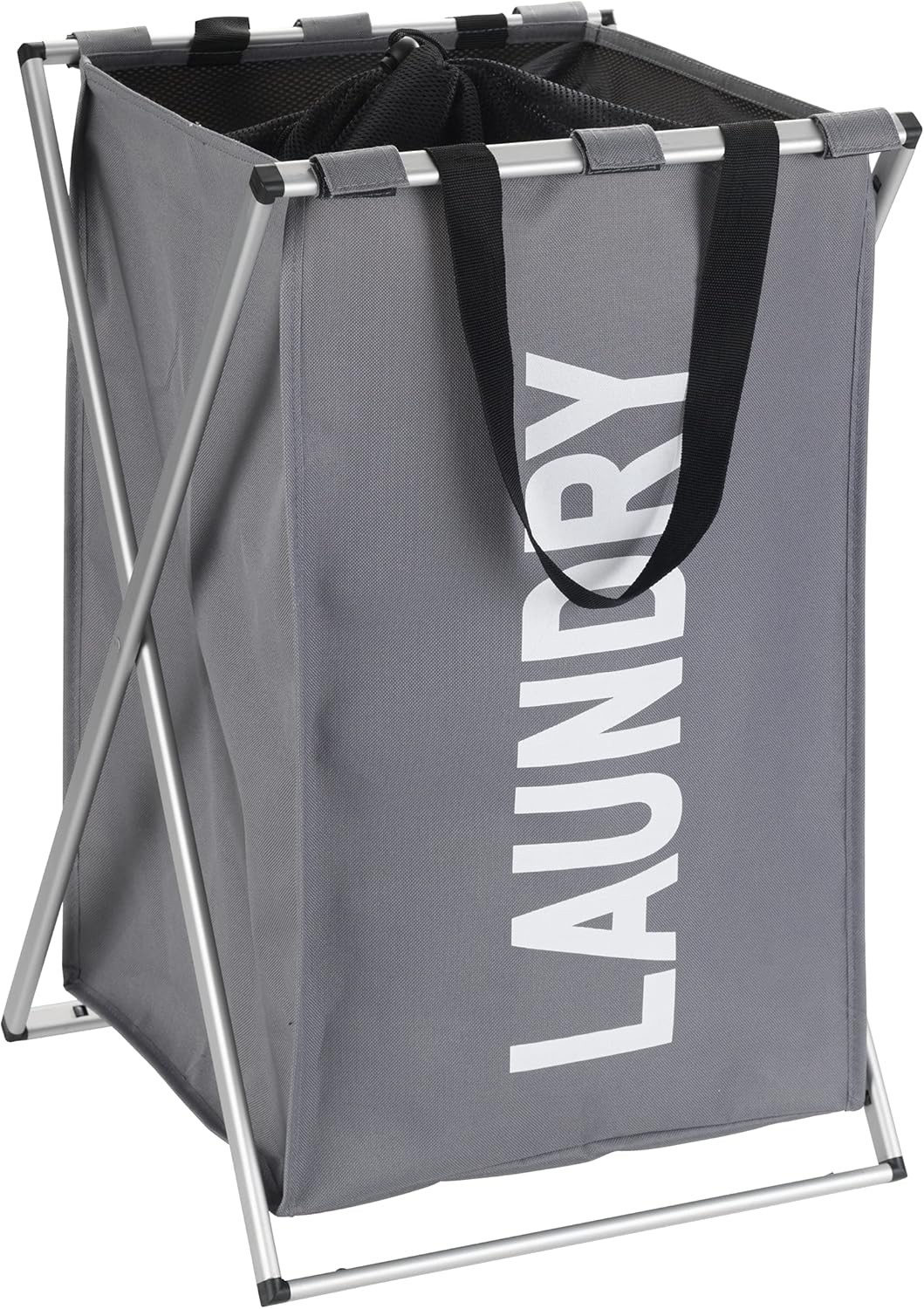 Wenko Wäschekorb Wäschesammler Modern Aufschrift Grau Zugband verschließbar Polyester Aluminium