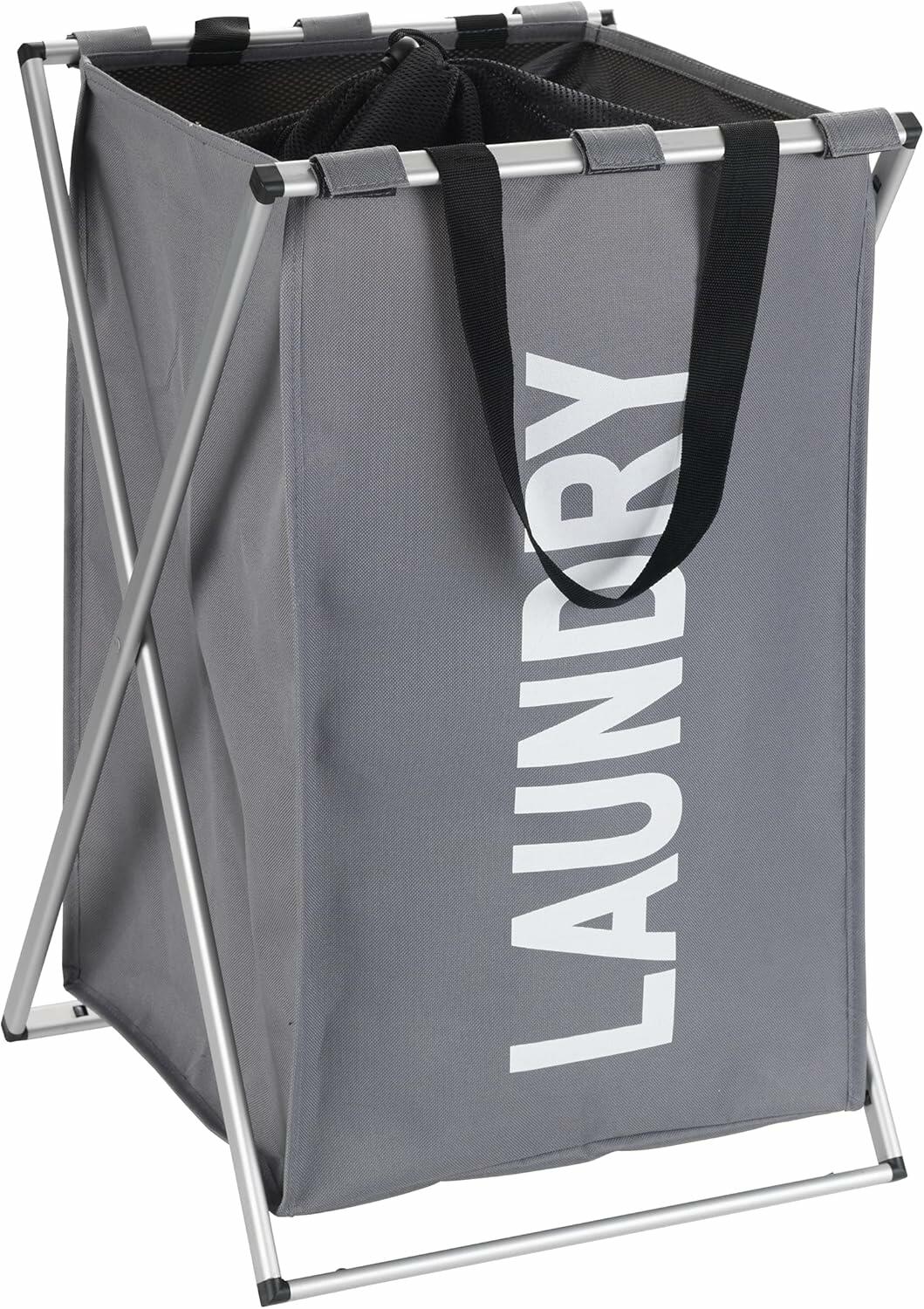 Wenko Wäschesammler Wäschekorb Grau Polyester Aluminium 35 x 57 x 38 cm verschließbar