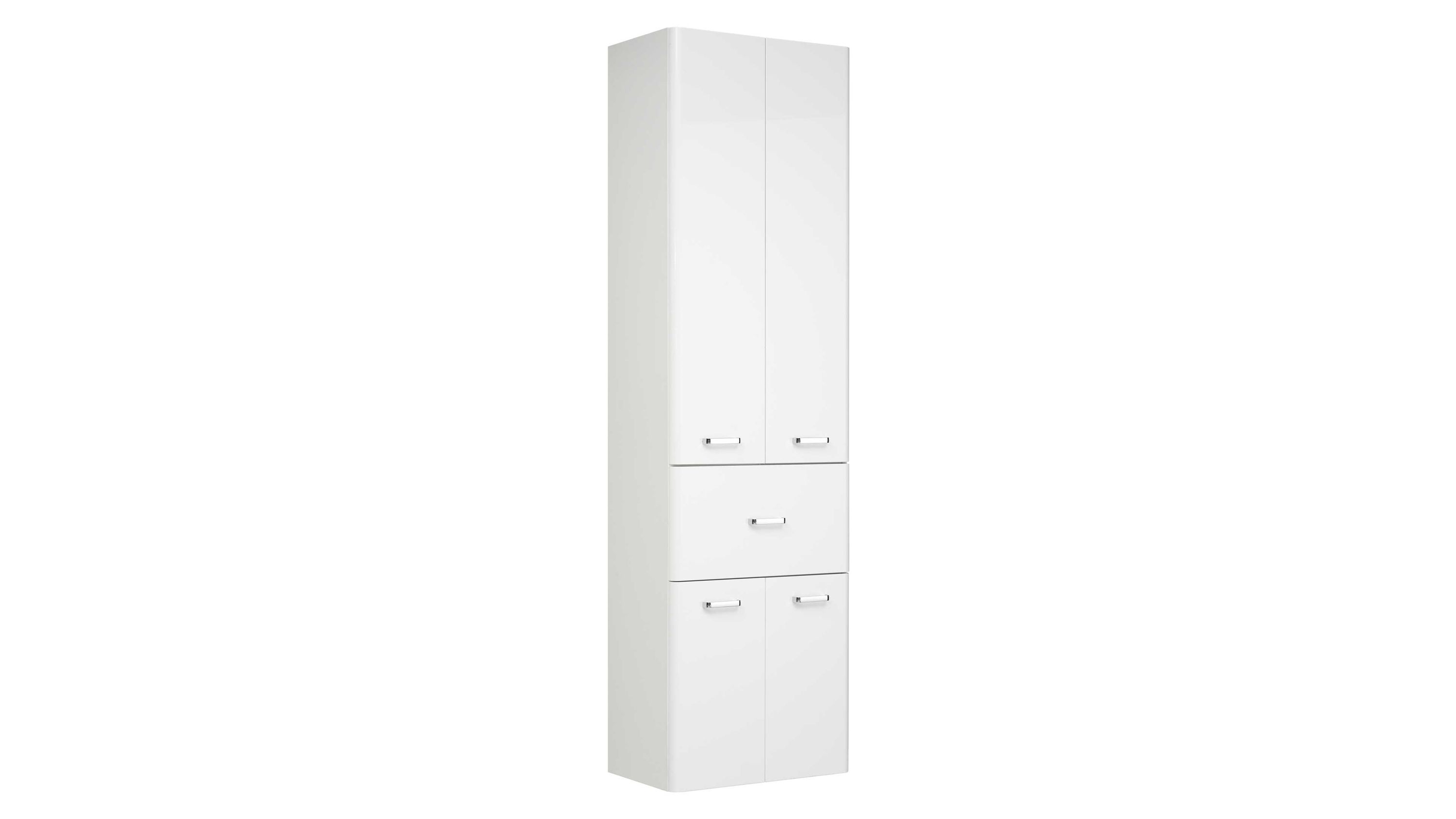 Weißer Hochschrank mit vier Türen und einer Schublade rechteckige Form