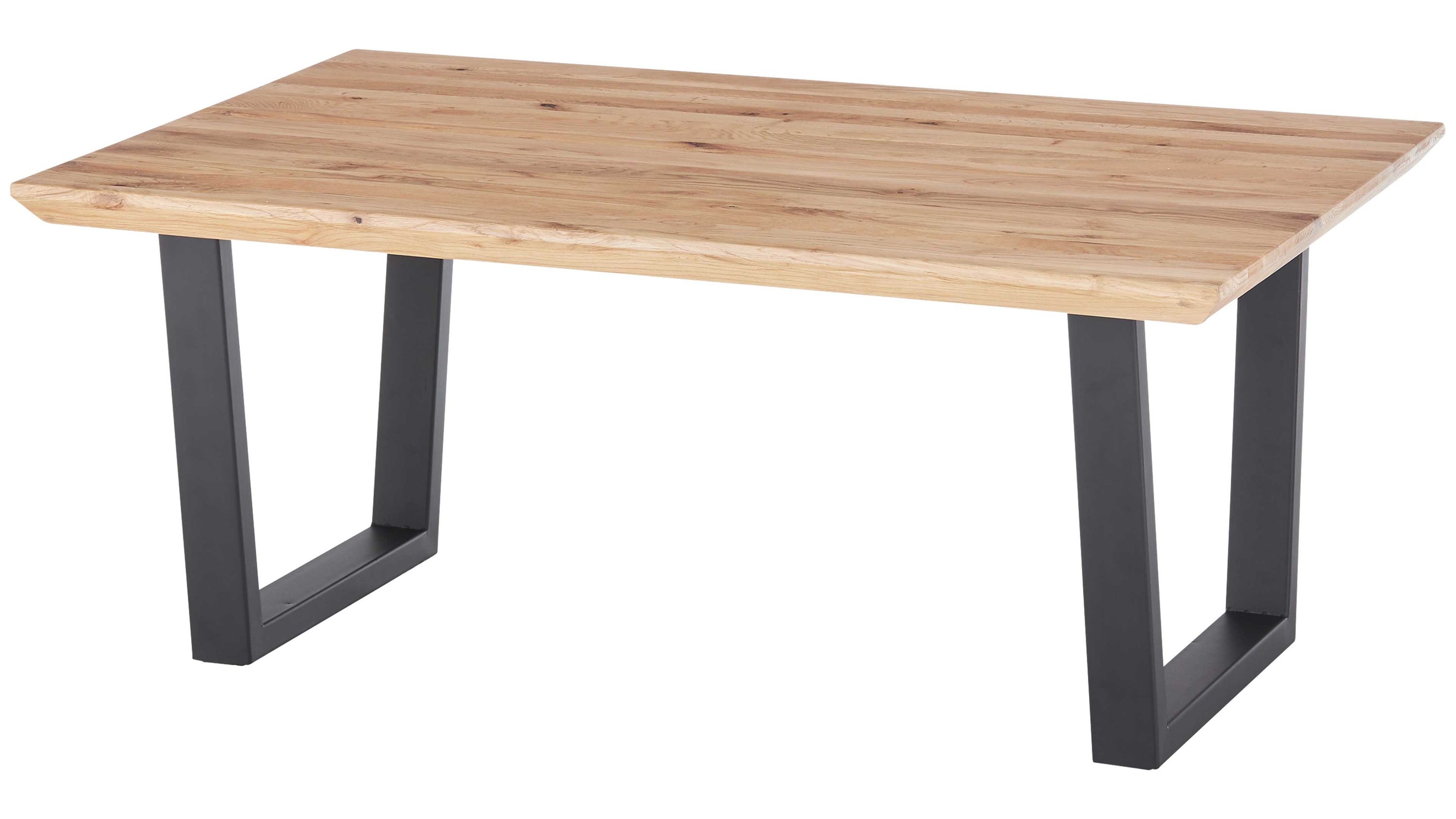 Rechteckiger Couchtisch mit hellem Holzplatte und schwarzen Metallbeinen