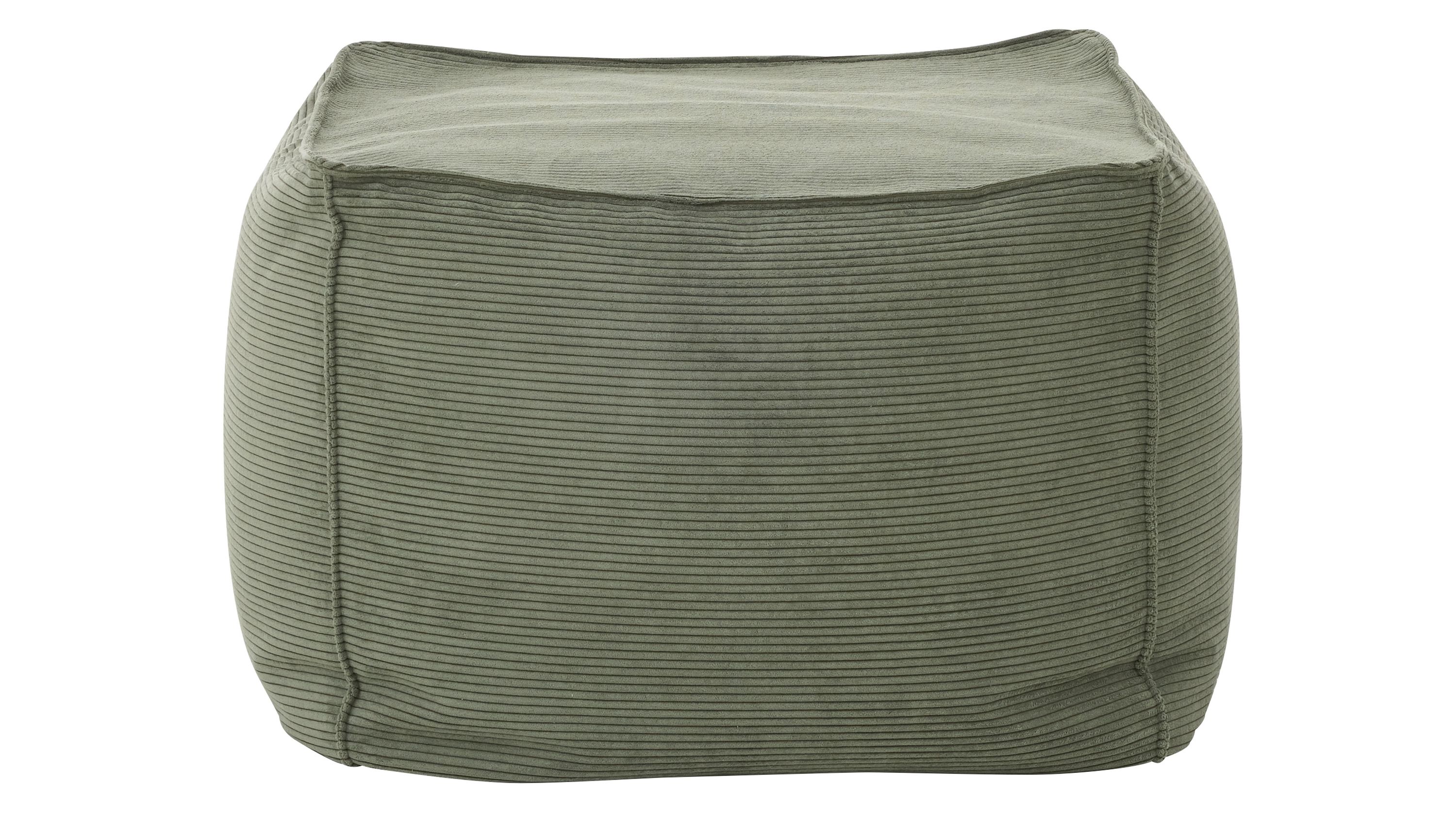 Quadratischer Hocker mit olivgrünem Feincordbezug