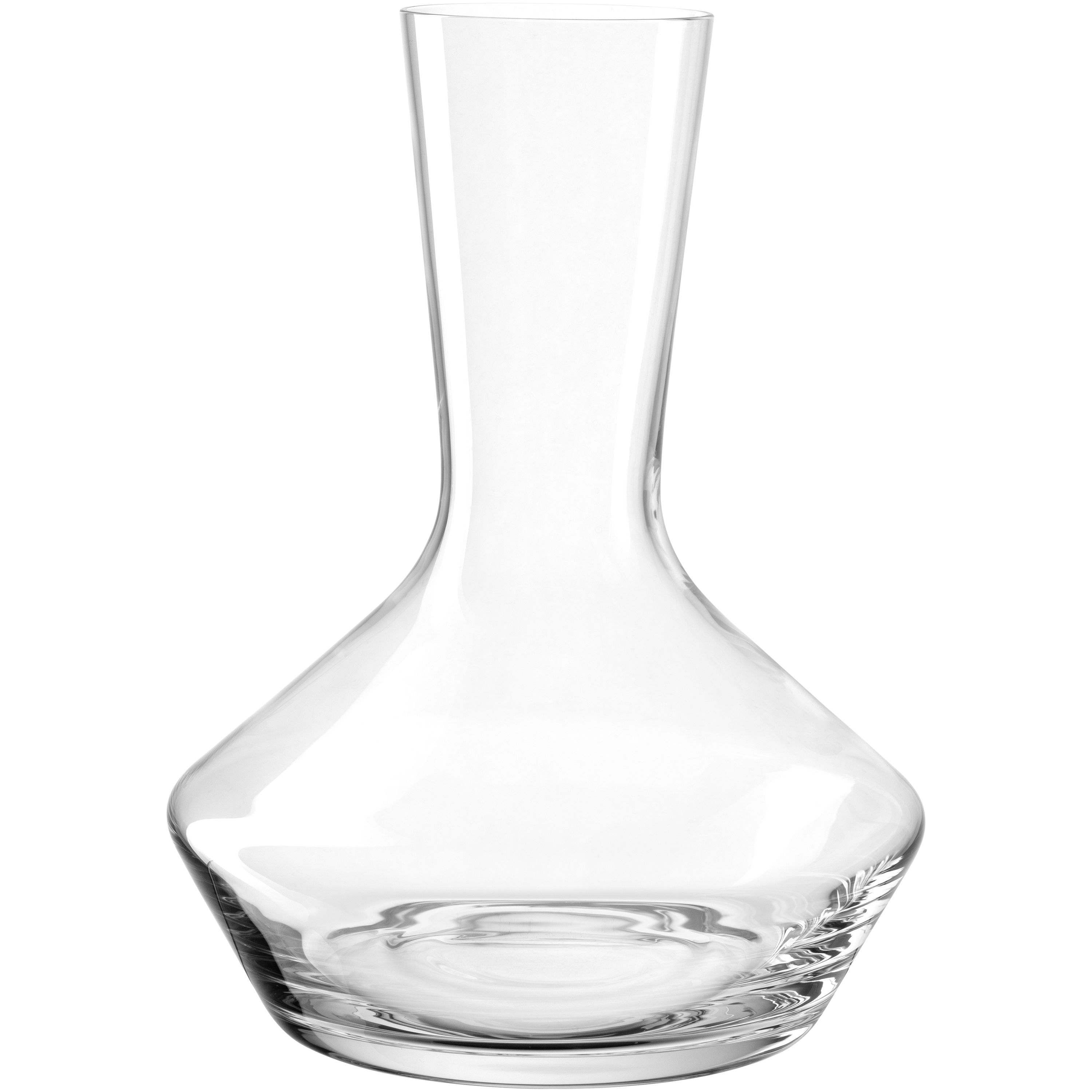 Transparenter Decanter mit breitem rundem Boden und schmalem Hals aus Glas