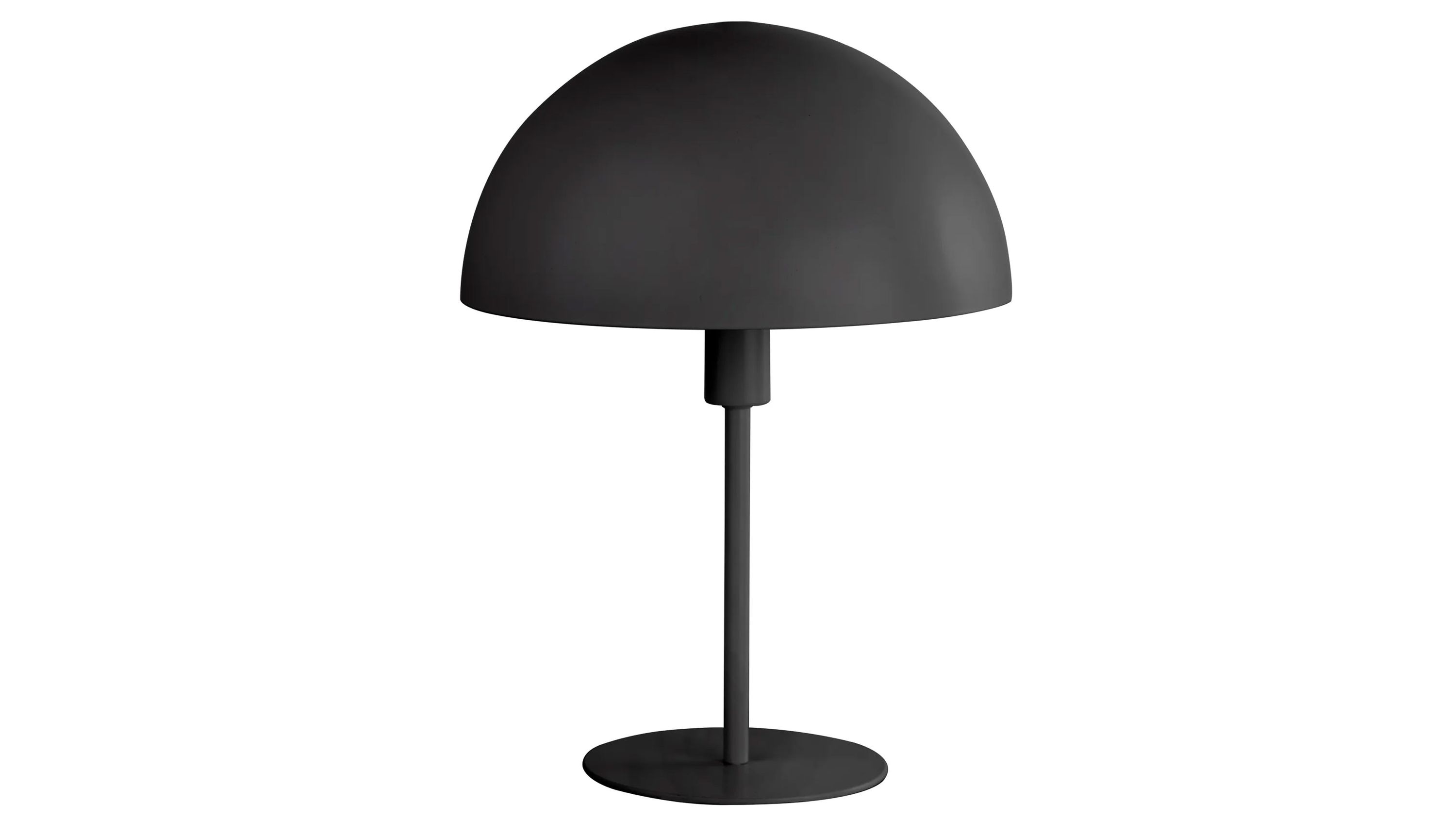 Schwarze Tischlampe mit halbrundem Schirm Tischlampe mit halbrundem Lampenschirm und rundem Fuß in schwarzer Farbe