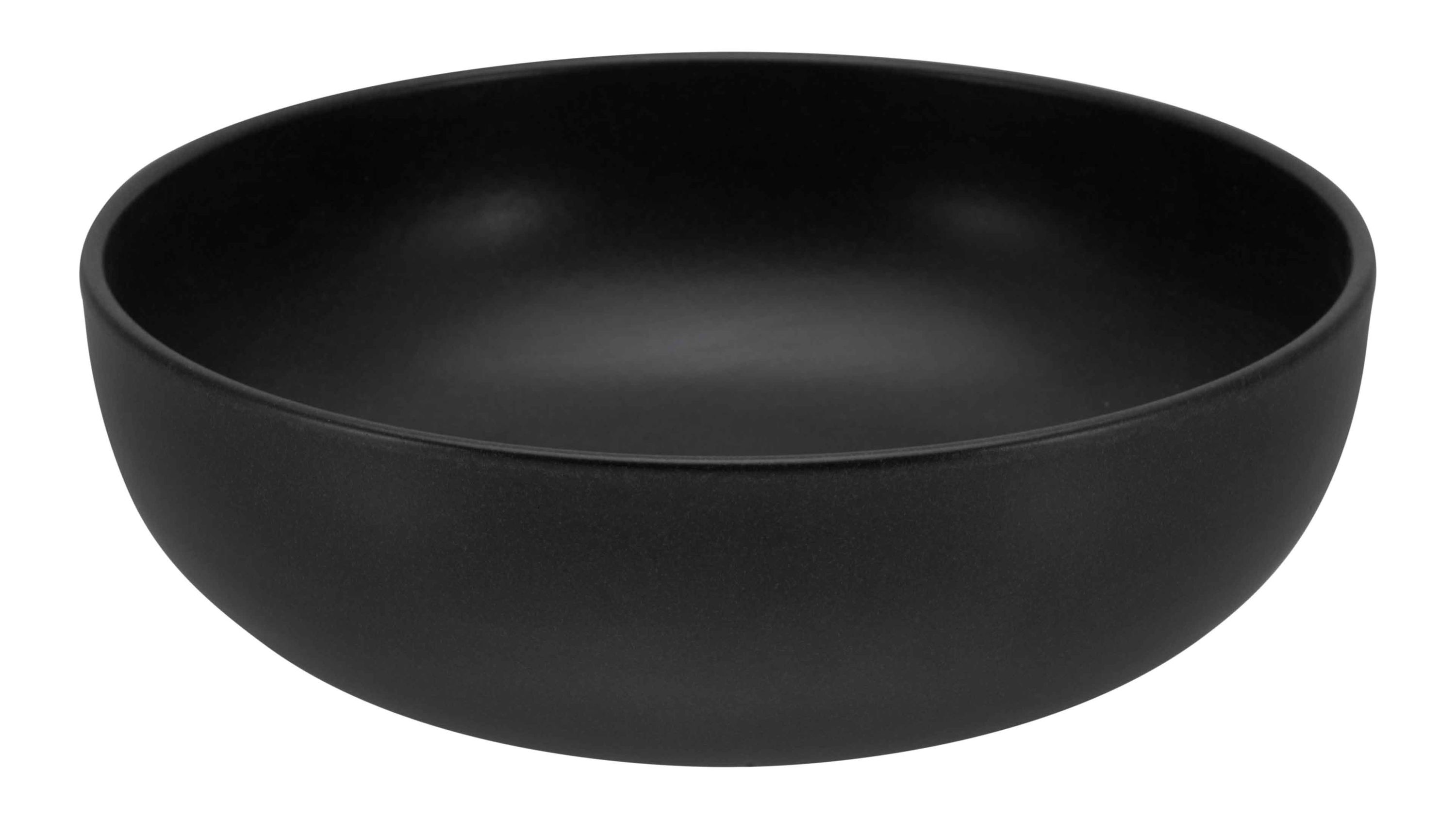 Runde schwarze Salatschüssel aus Steinzeug mit glatter Oberfläche