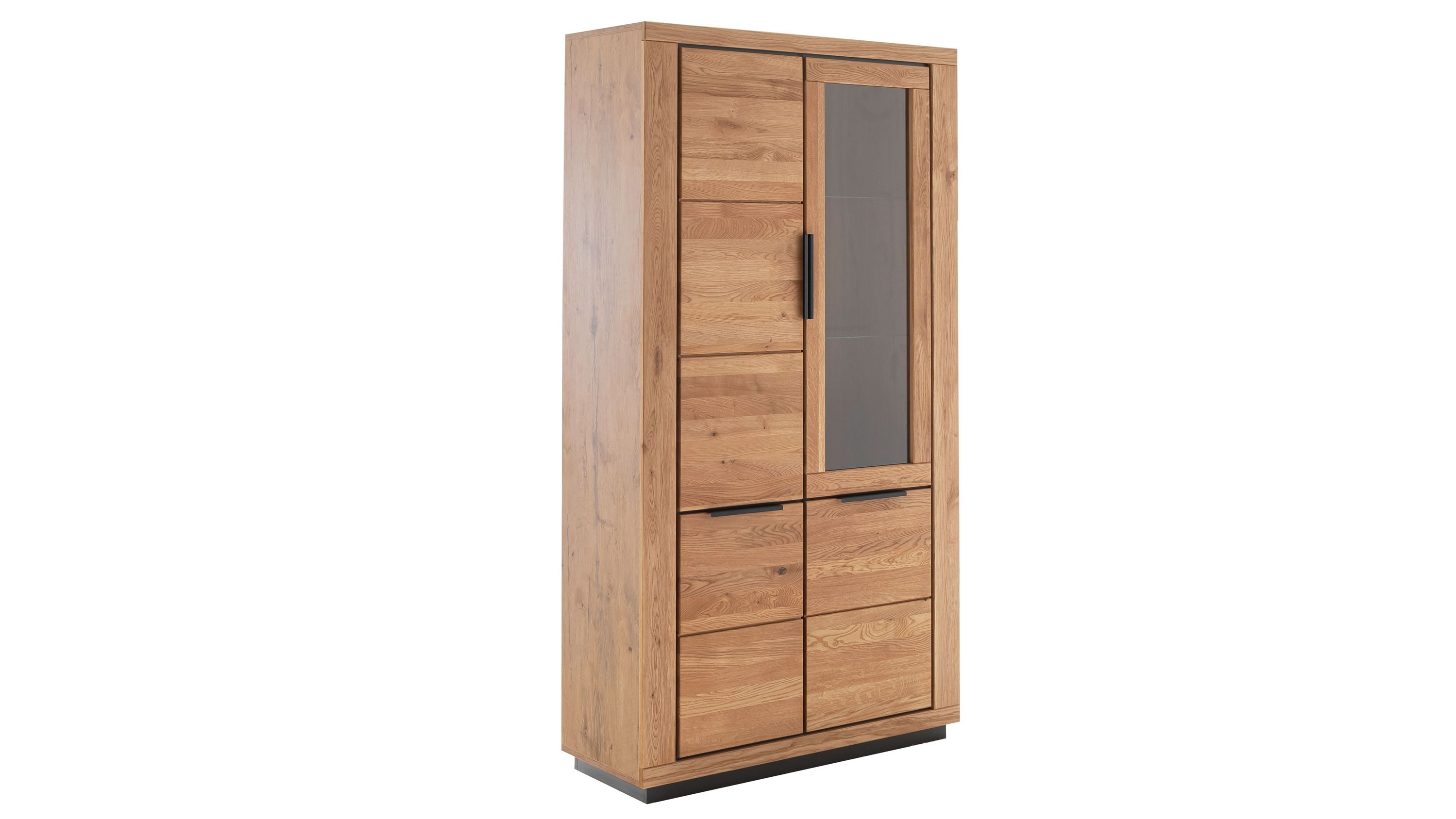 Kombivitrine mit drei Türen eine Tür mit Glas Holzoptik in heller Farbe rechteckig