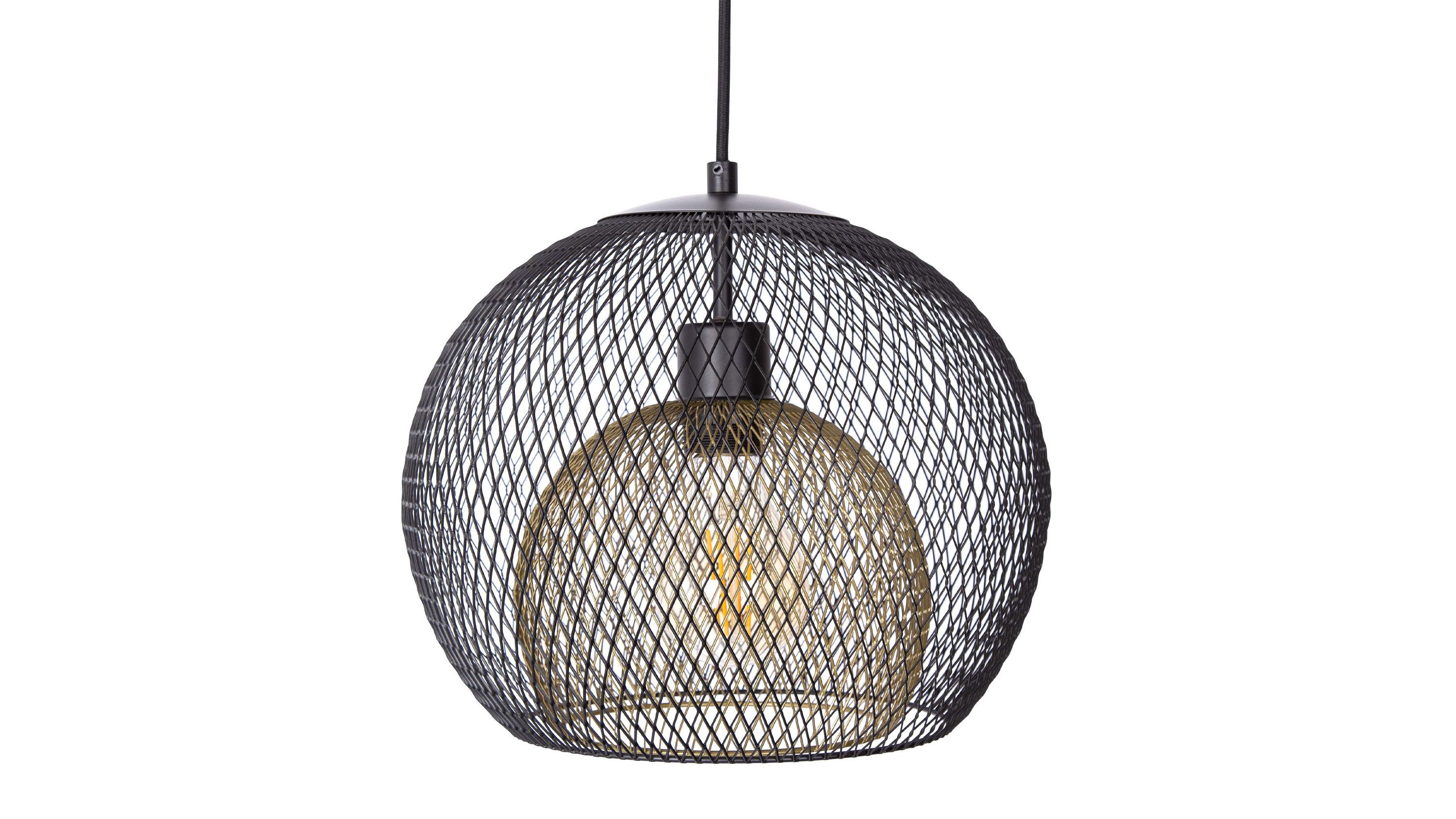 Runde Hängelampe mit schwarzem Gitter und goldenem Schirm Runde Hängelampe mit schwarzem Gittergestell und goldenem inneren Lampenschirm