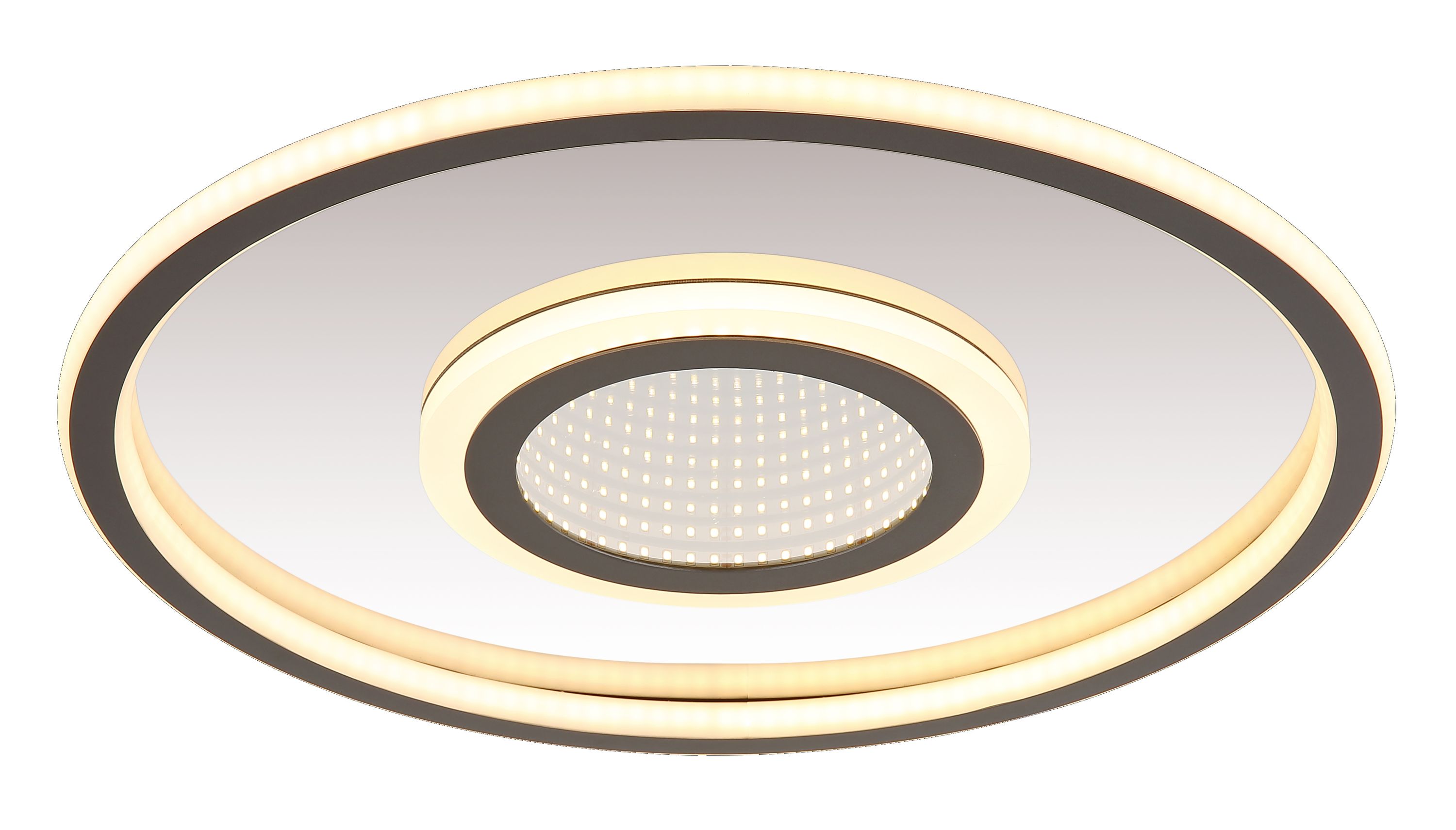 Runde Deckenleuchte mit zwei grauen Ringen und mittlerem Kreis mit 3D-Lichteffekt