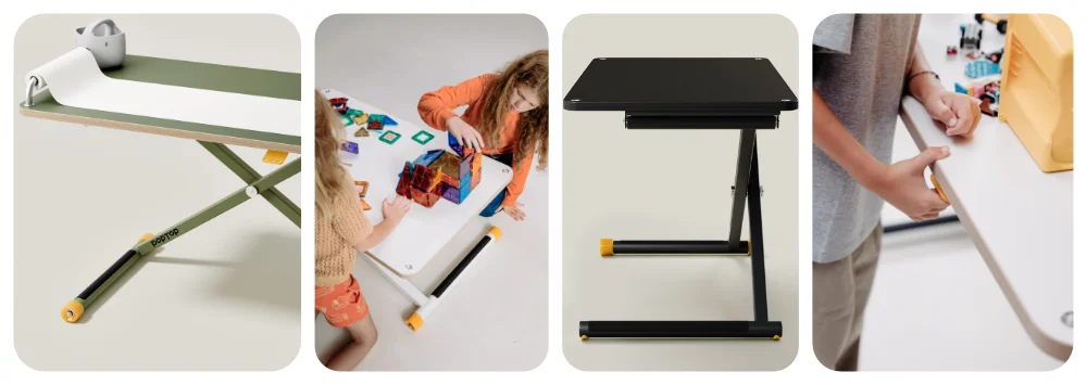 Multifunktionaler Tisch mit Papierrolle, höhenverstellbar und vielseitig nutzbar. Geeignet für Kinder zum Malen, für kreative Projekte oder als Beistelltisch.