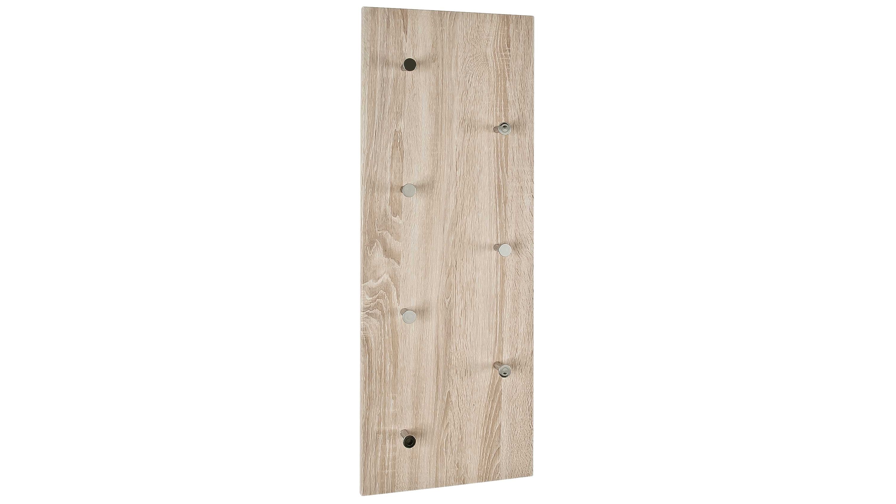 Wandgarderobe mit sieben Haken in Eicheoptik Rechteckige Wandgarderobe mit sieben runden Haken in eichefarbener Optik