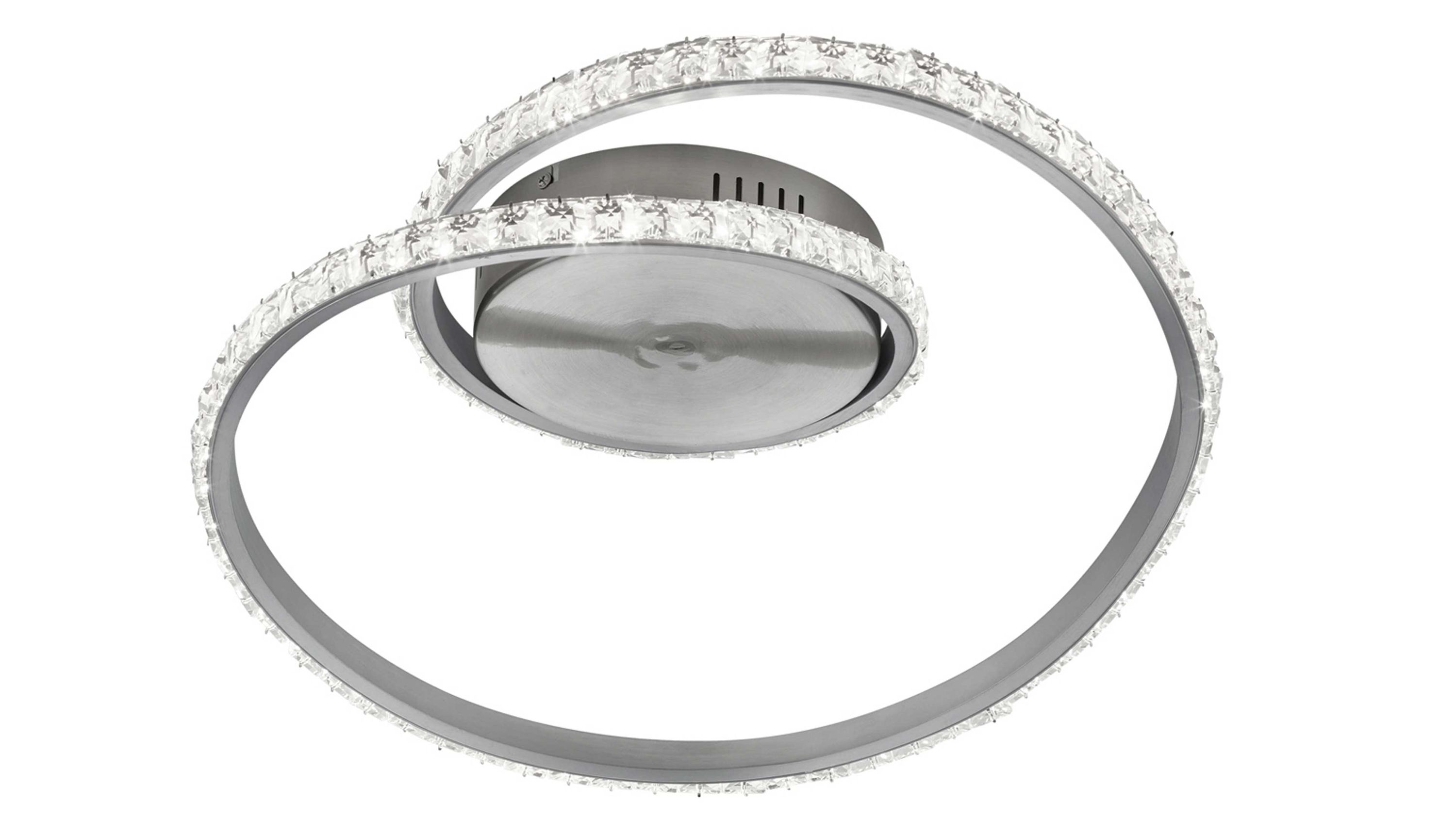 Runde Deckenleuchte mit zwei Ringen in Silber und Transparent Runde Deckenleuchte mit zwei ineinanderliegenden Ringen in silber und transparenten Details