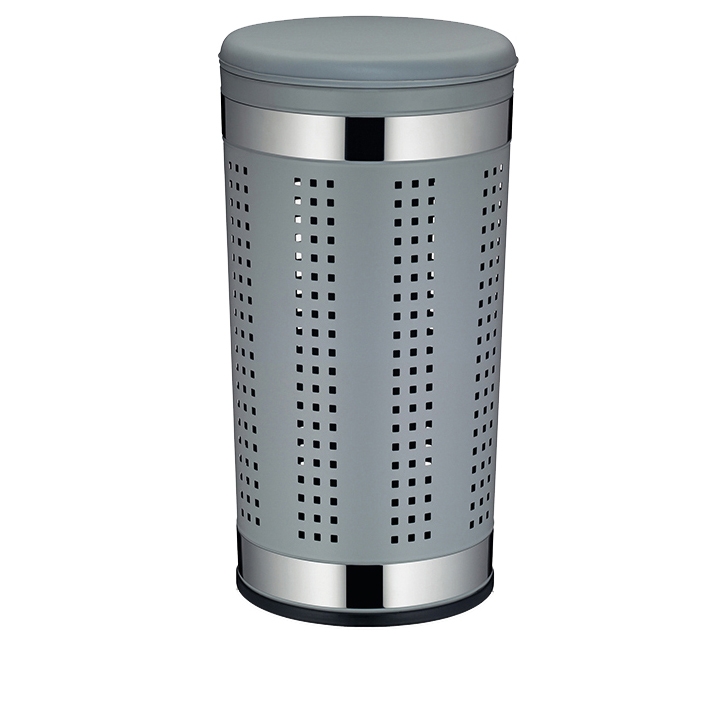 Zylindrische Wäschebox mit Deckel  gelochtes Design  metallisch glänzend