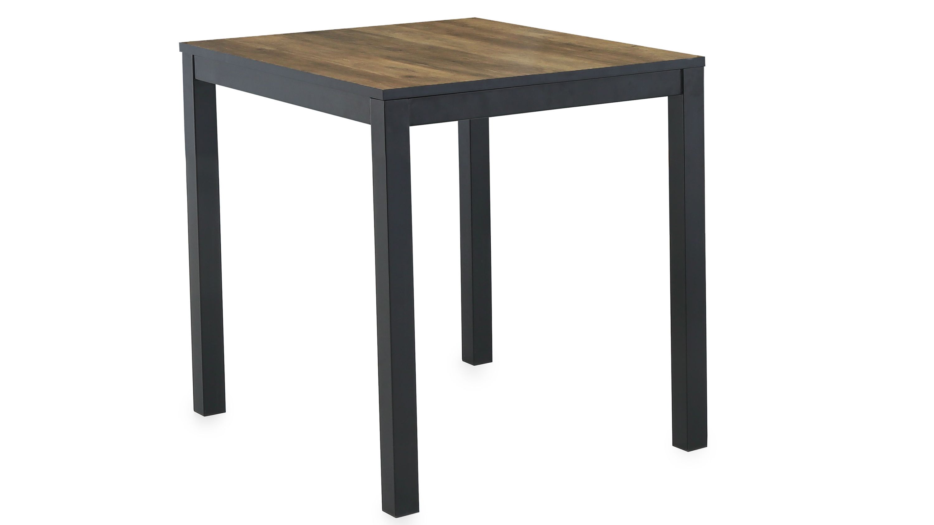 Auszugtisch mit dunkler Holzplatte und schwarzen Beinen Quadratischer Auszugtisch mit dunkler Holzplatte und schwarzen Beinen
