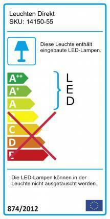 Energielabel der LED-Deckenleuchte  Energieeffizienzklasse G  Symbol für fest verbaute LED und Leistung in kWh/1000?h