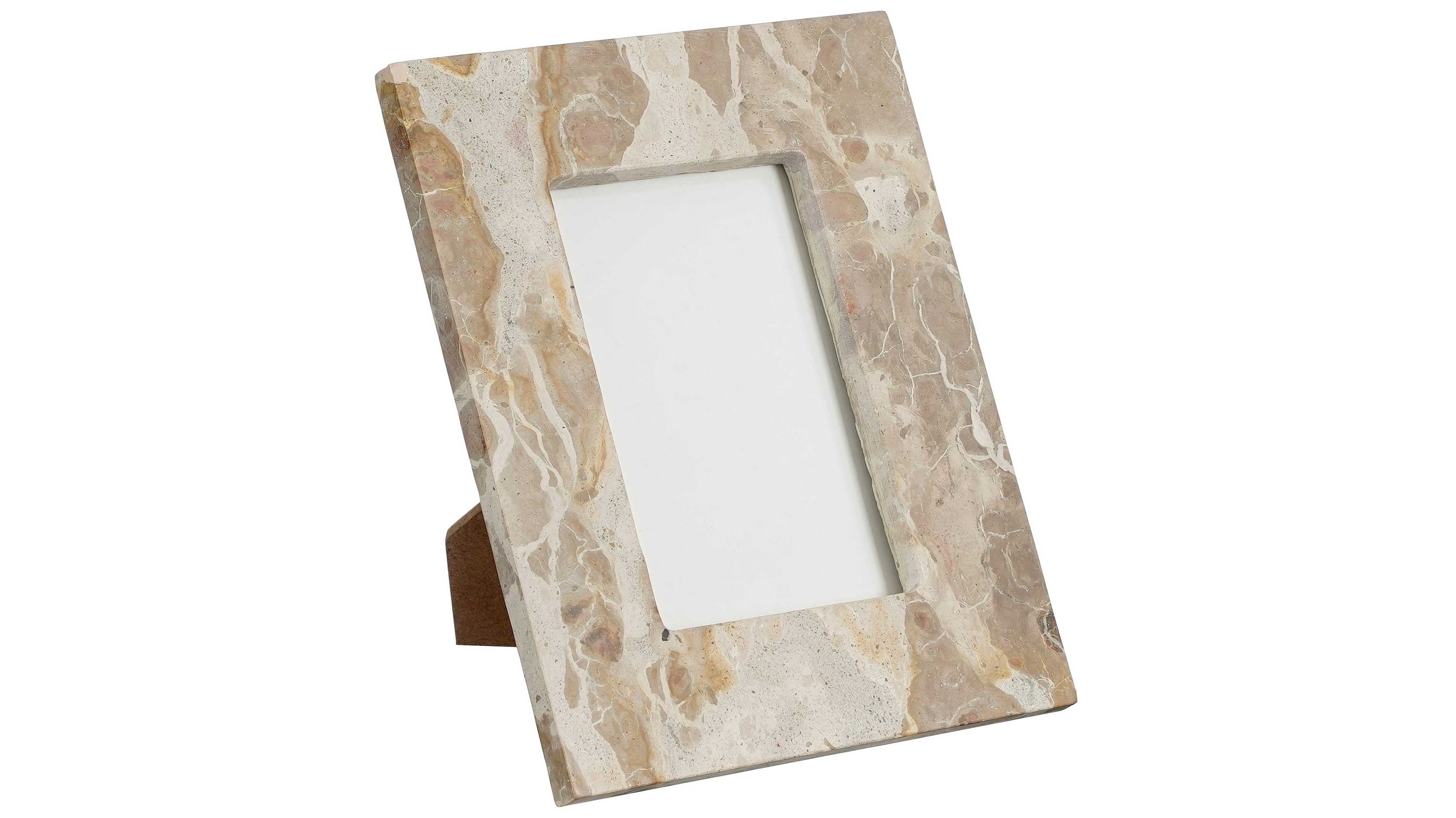 Rechteckiger Tisch-Bilderrahmen mit beige marmorierter Oberfläche und Stütze hinten