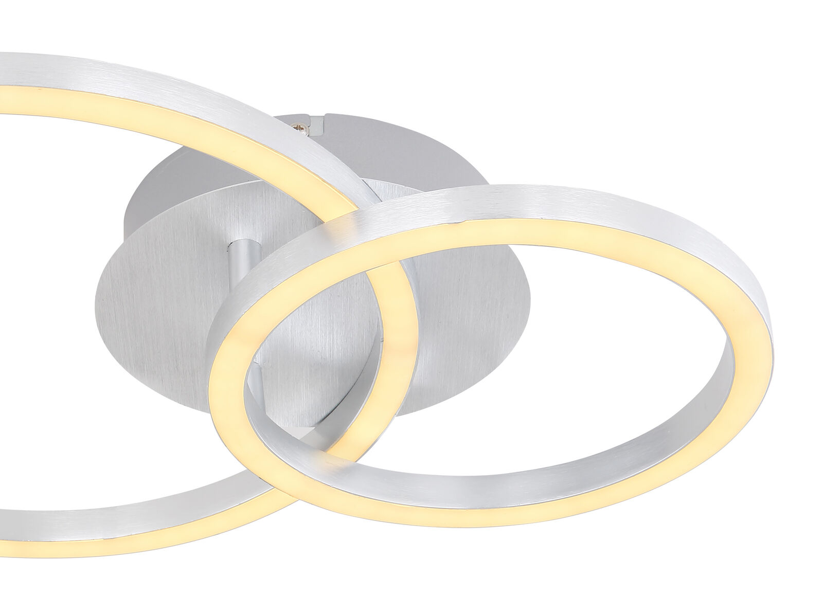 Led-Deckenleuchte mit drei acrylringen in weiß  Zeitgemäße Deckenleuchte mit zwei ineinandergreifenden Leuchtringen