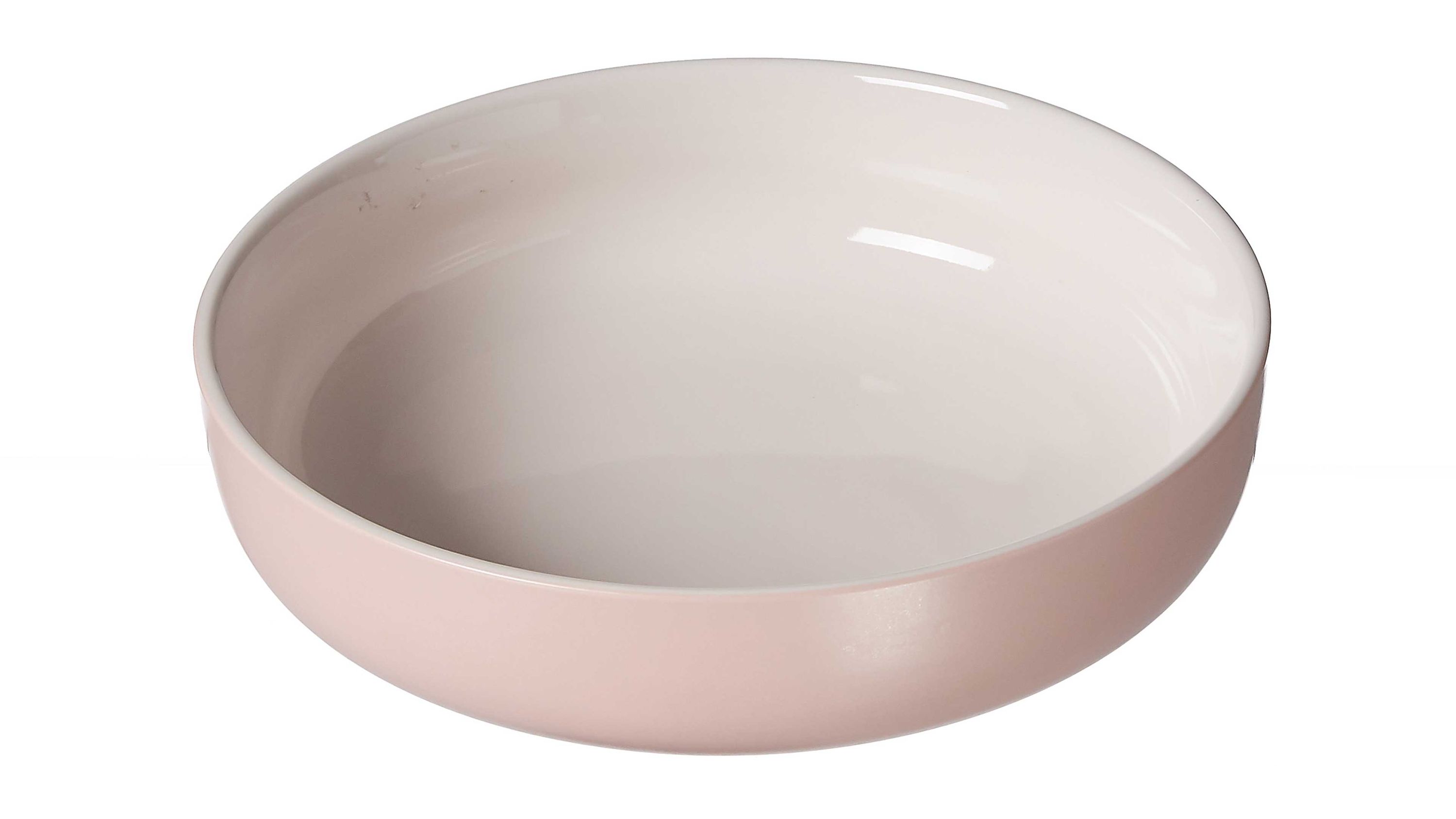 Runde Schale mit flachem Rand in rosa und weiß
